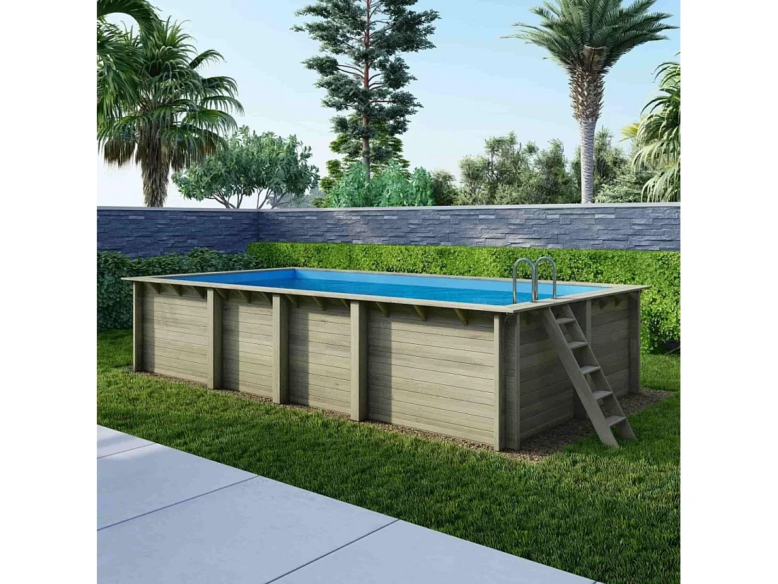 Piscine en bois AQUA 7 x 3.75 - H.1.45 m, bleu pâle, fixations à visser - BAS7308OSPL - ALTANKA