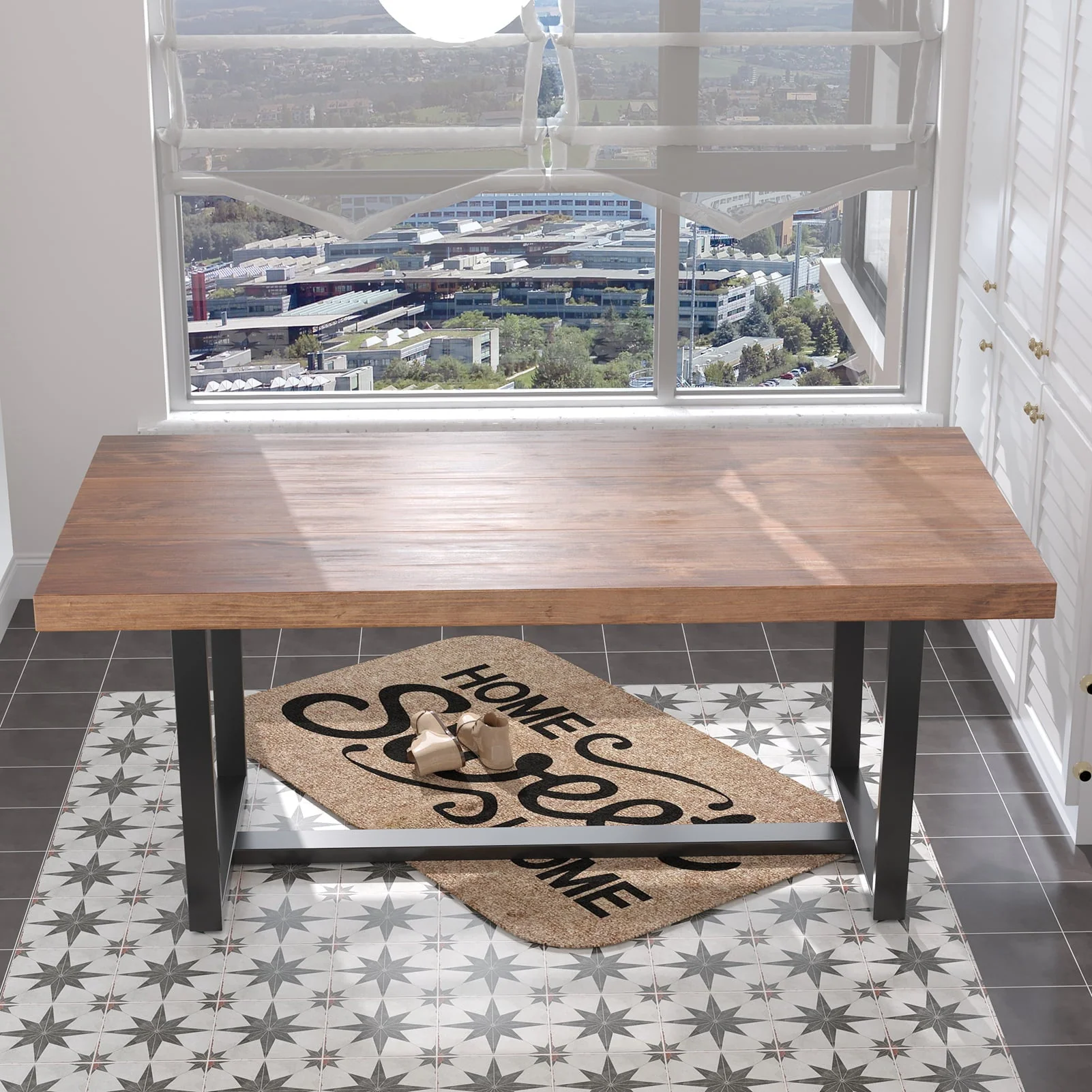 Yaoping 72" Rustic Farmhouse Solid Wood Dining Table with Metal Frame, Rectangular Kitchen and Dining Table for Home Office Furniture(Brown-72 in Dining Table) - Image 4