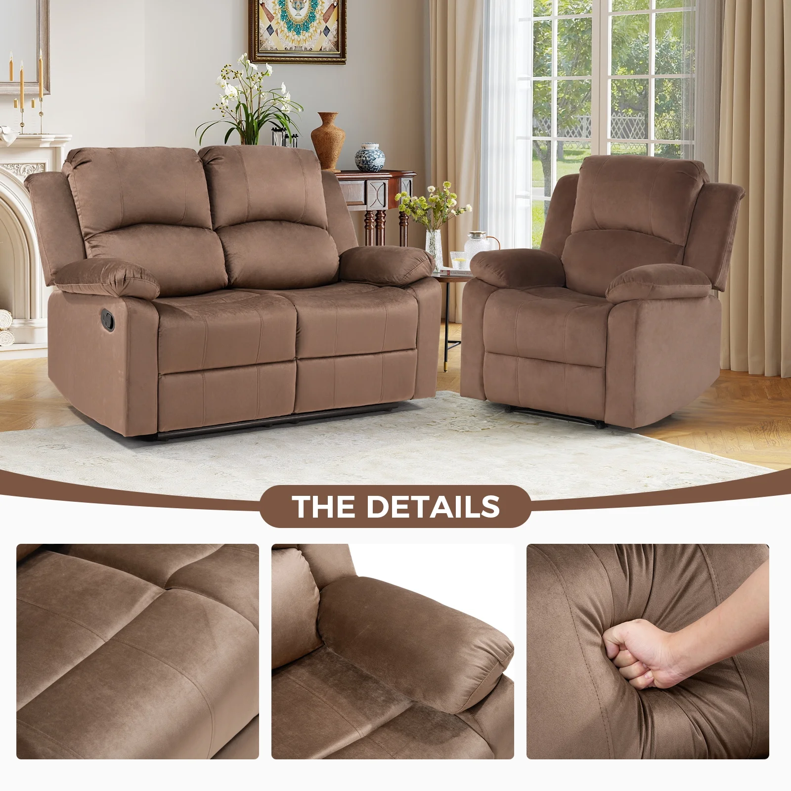 Bonzy Home Recliner Chair with Soft Padded Headrest and Armrest, Theater Reclining Chair Sofa for Living Room and Bedroom - Image 10