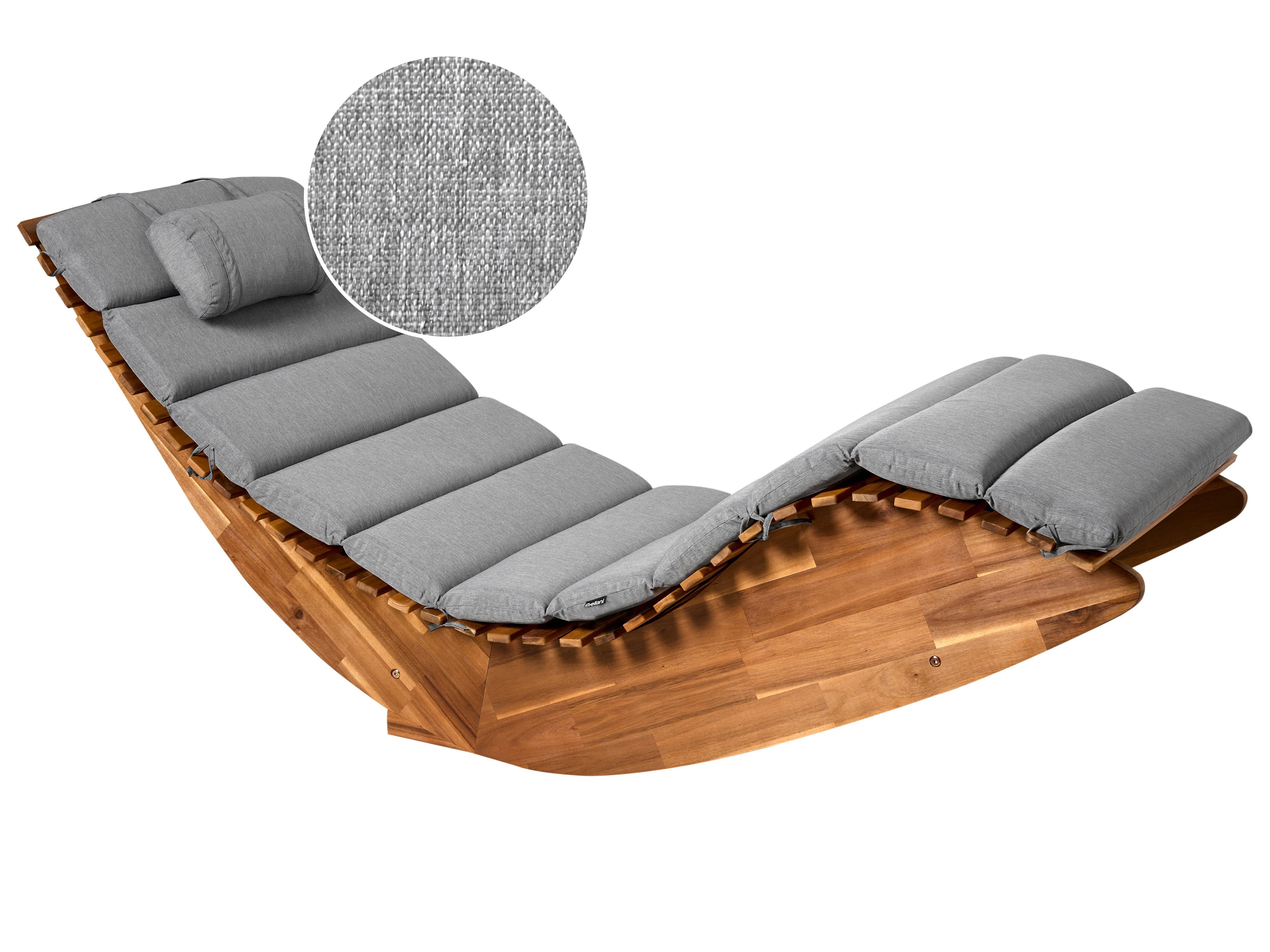 Sun Lounger with Cushion BRESCIA PREMIUM Acacia Wood Grey Melange
