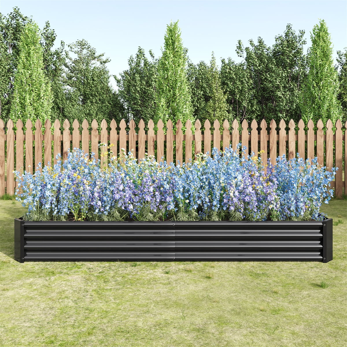 Dtwnek Rectangle Metal Raised Garden Bed Raised Planter for Flowers Plants, Black