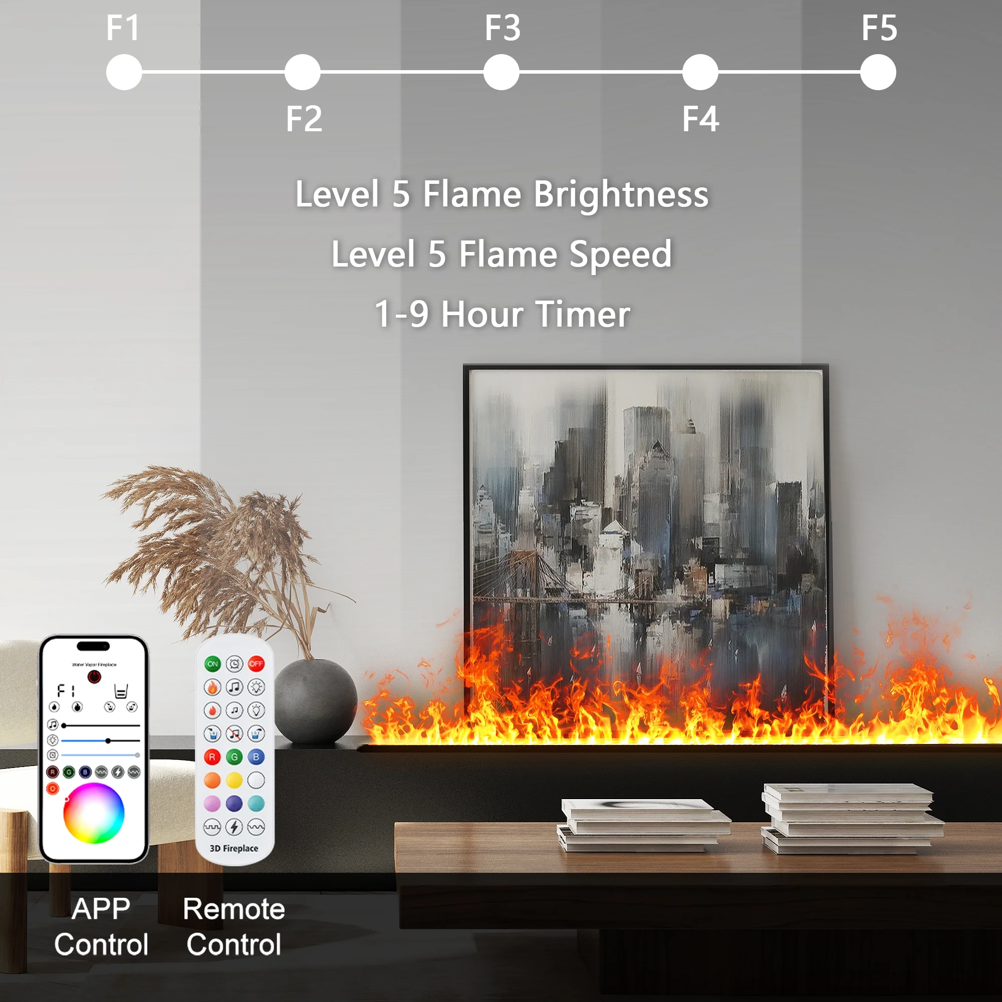 31.5-inch Water Vapor Fireplac with Dual-mode Water Supply System,Vapor Fireplace with 3D Realistic Flame,Electric Fireplace with Remote/Touch Control for Timer,Dimmable - Image 12