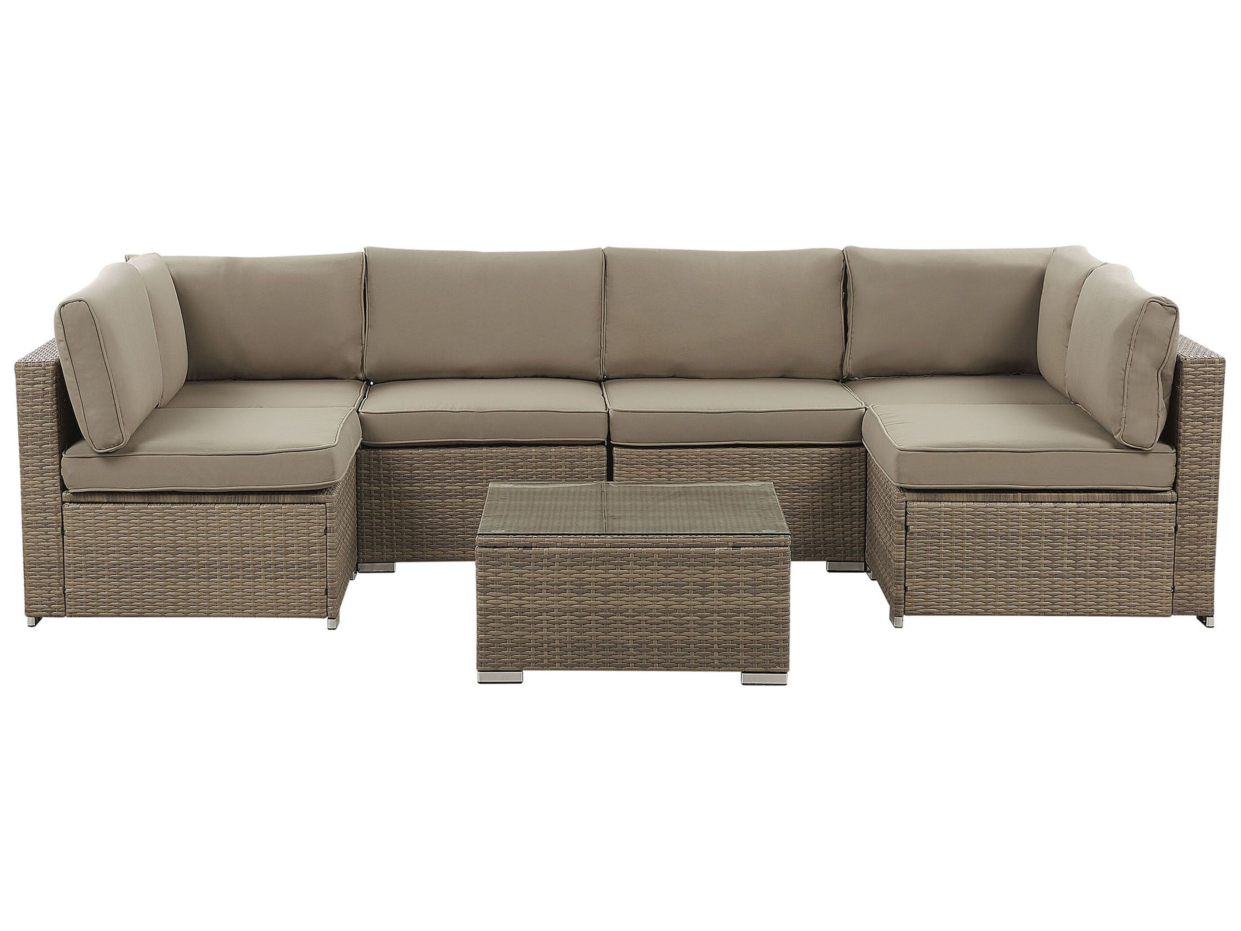Garden Corner Sofa with Table 6 Seater BELVEDERE PE Rattan Brown