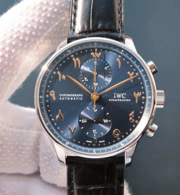 Replica IWC YLF Portuguese Chrono Dubai limited Edition Blue Dial YG Markers - Top club