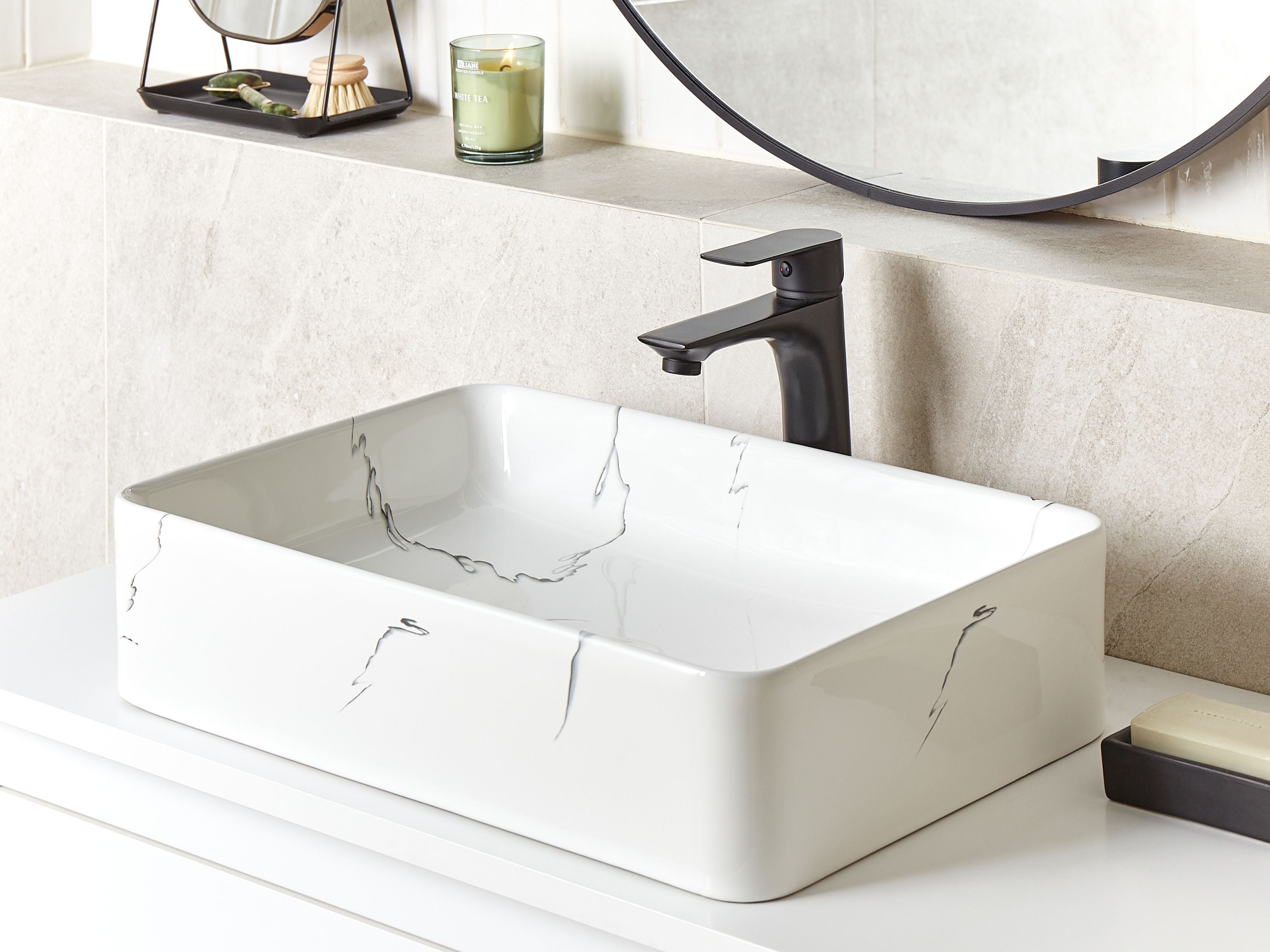 Countertop Basin HOPI 510 x 340 mm Ceramic White Marble