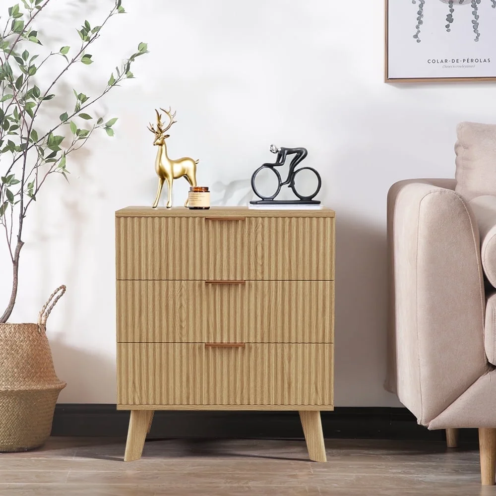 YOCWO Fluted Nightstand for Bedroom Set of 2 , Wood Bedside Table Set of 2 with Drawers, Black - Image 113