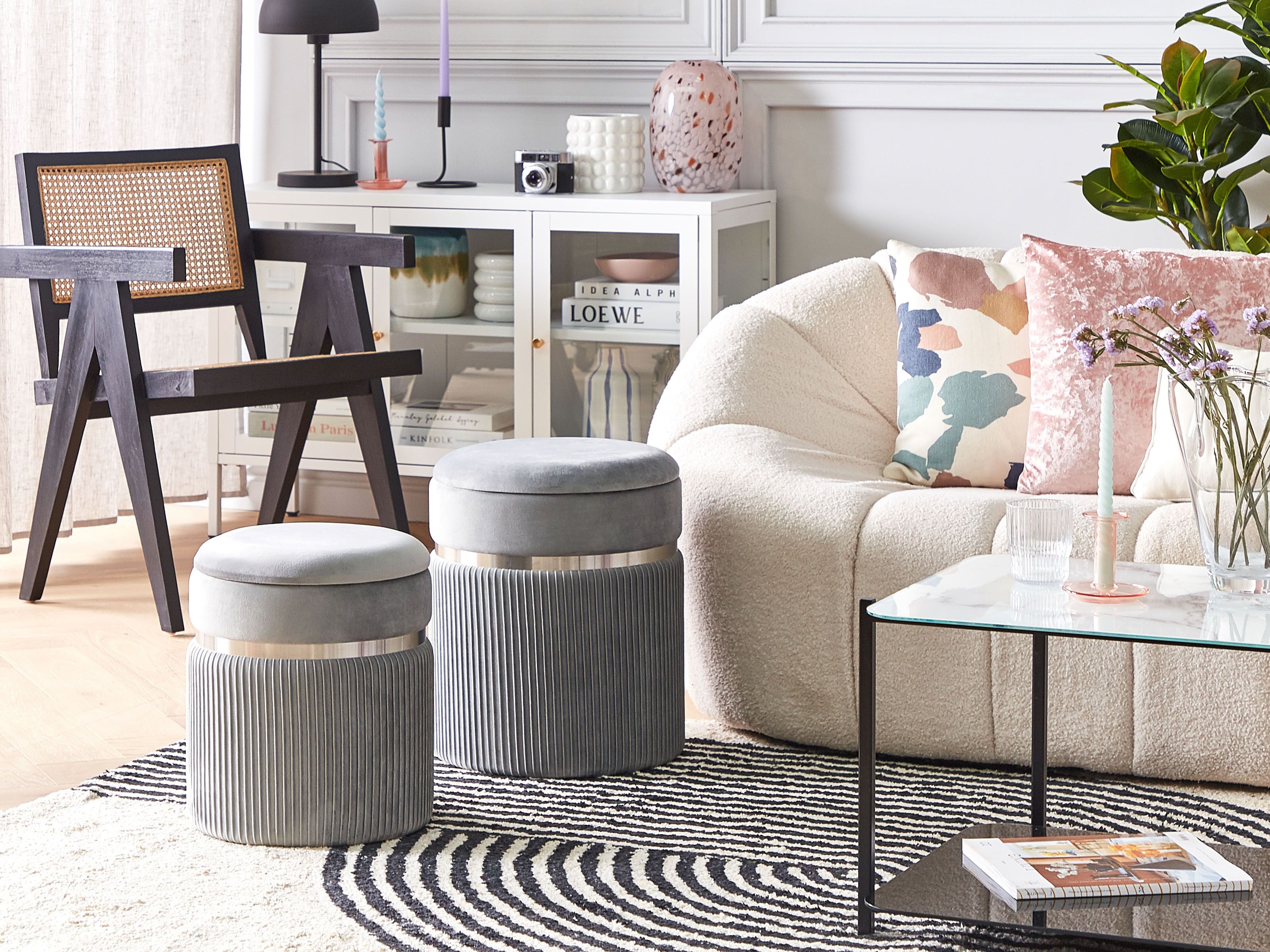 Set of 2 Storage Pouffes CAMDENTON Velvet Light Grey