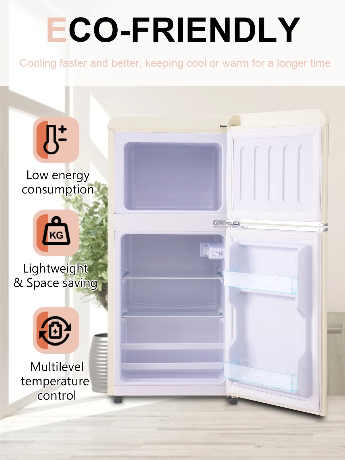 Krib B Compact Refrigerator 3.5 Cu.ft, Mini Fridge with Freezer, Modern Fridge with Dual Door, 7 Grade Temperature Adjustment, Silver - Image 16
