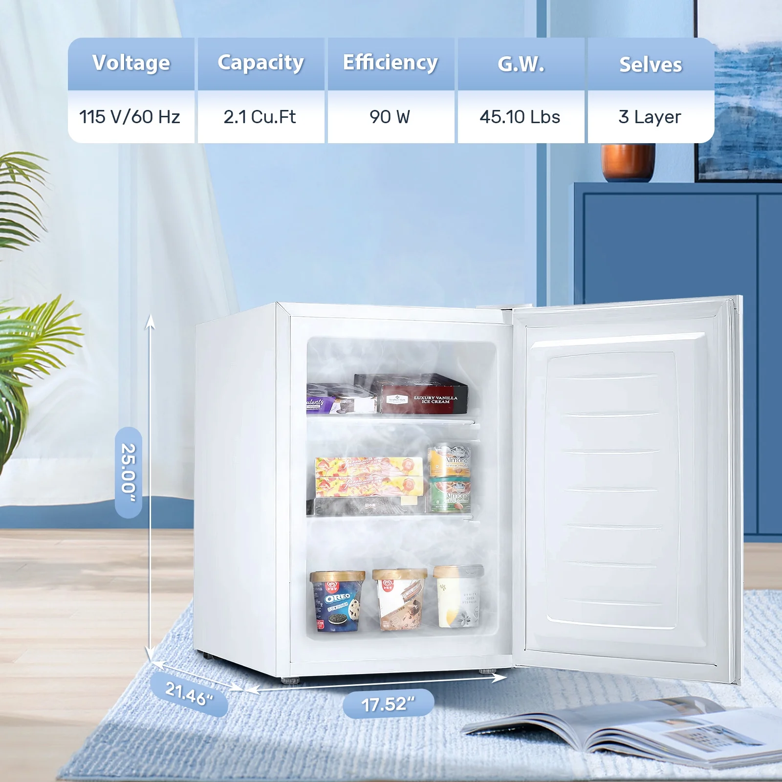 Auseo Mini Freezer Countertop, Energy Saving 2.6 Cu.ft, Single Door Compact Upright Freezer with Reversible Door for Home/Office/Kitchen-White - Image 6