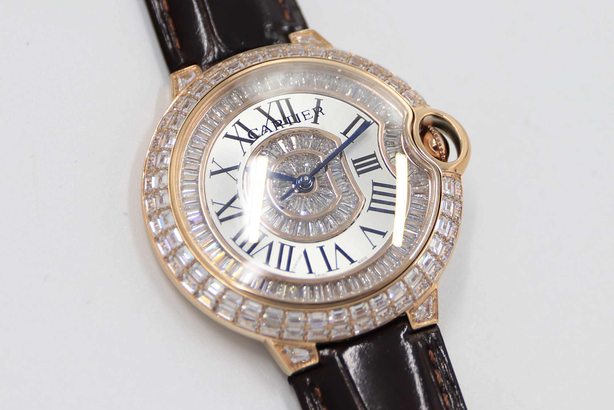 Cartier Blue Balloon Square Diamonds Full Sky Watch-Roman Numerals-Rose Gold-Leather-42mm(1:1 replica) - Top club