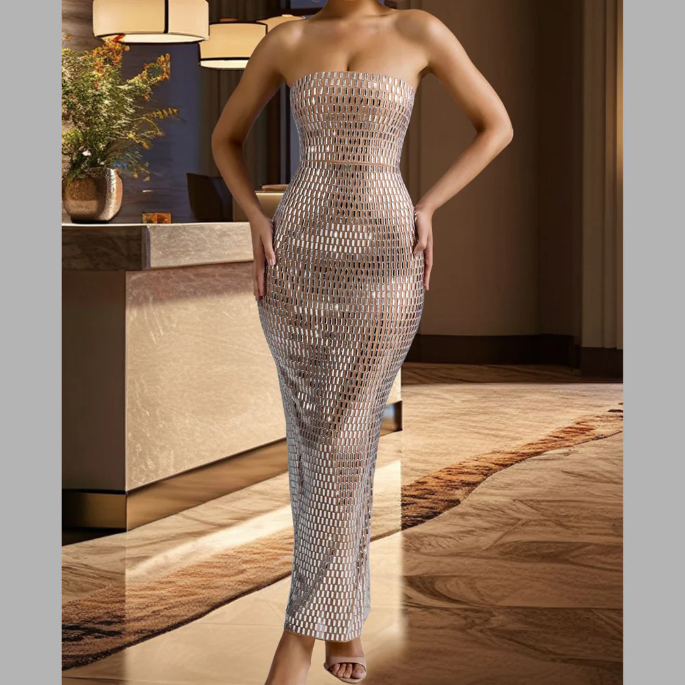 Rhinestone Tube Maxi Dress - ZKZOOK