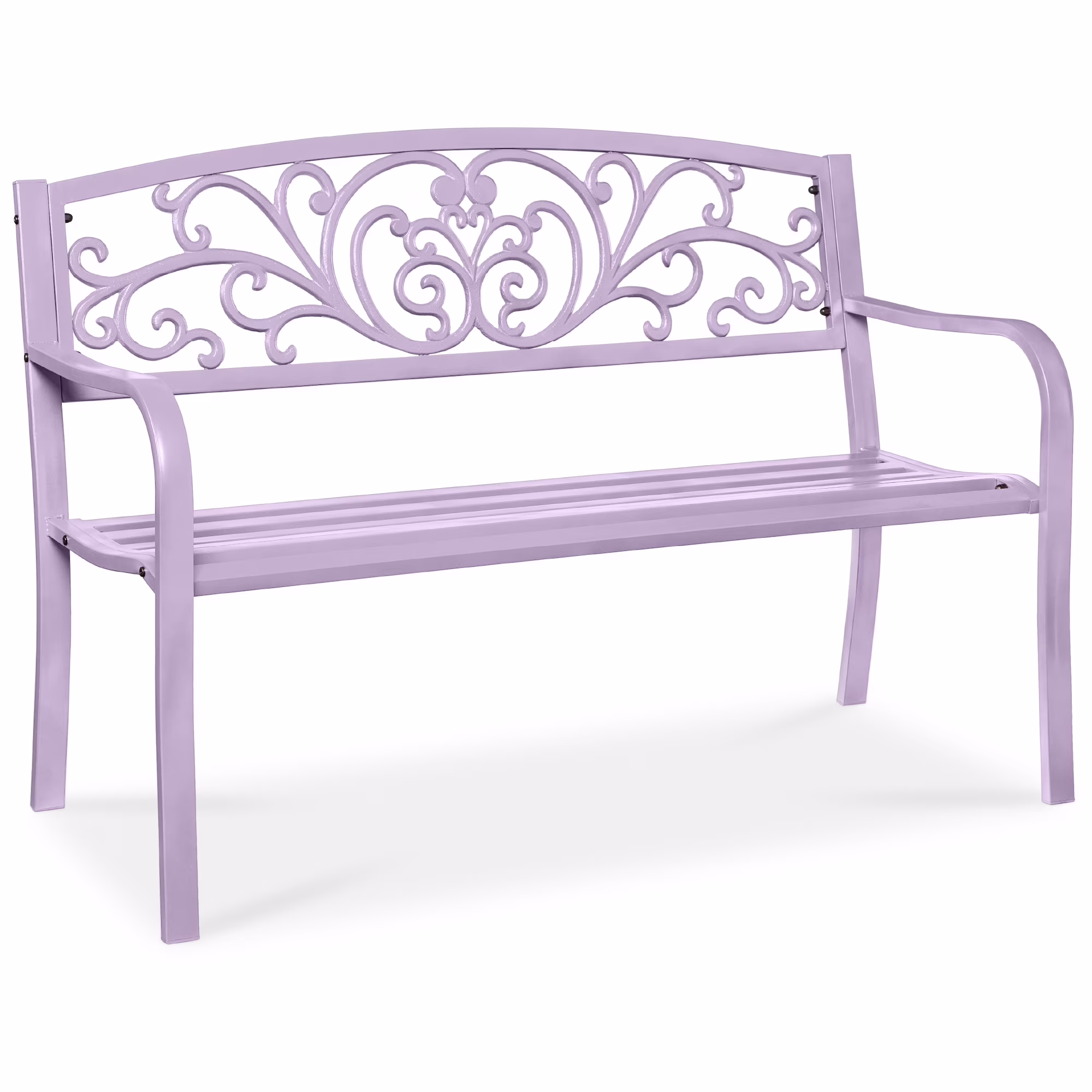Best Choice Products Outdoor Steel Bench Garden Patio Porch Furniture w/ Floral Design Backrest - Black - Image 3