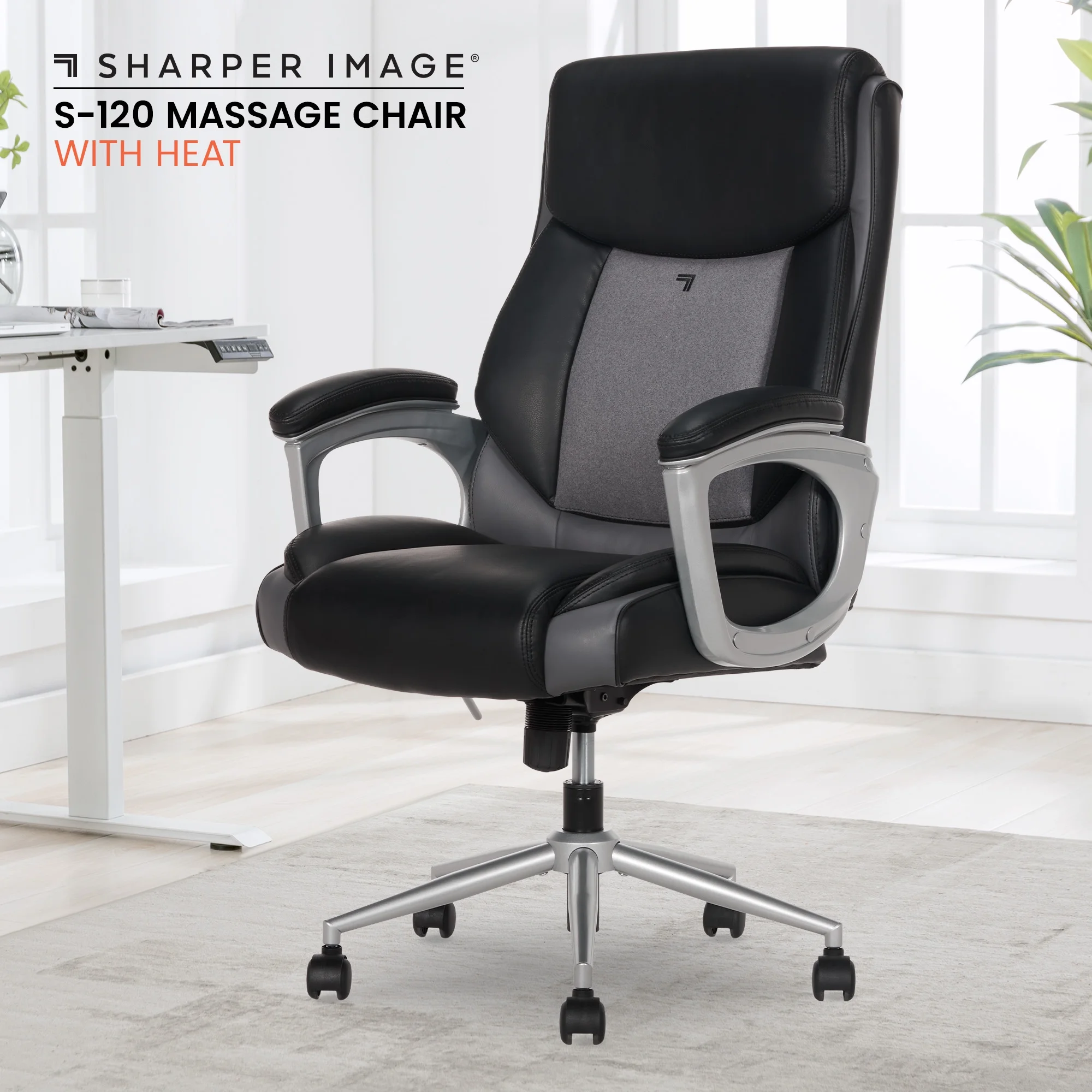 Sharper Image S-120 Massage and Heat Office Chair, Gray/White - Image 15