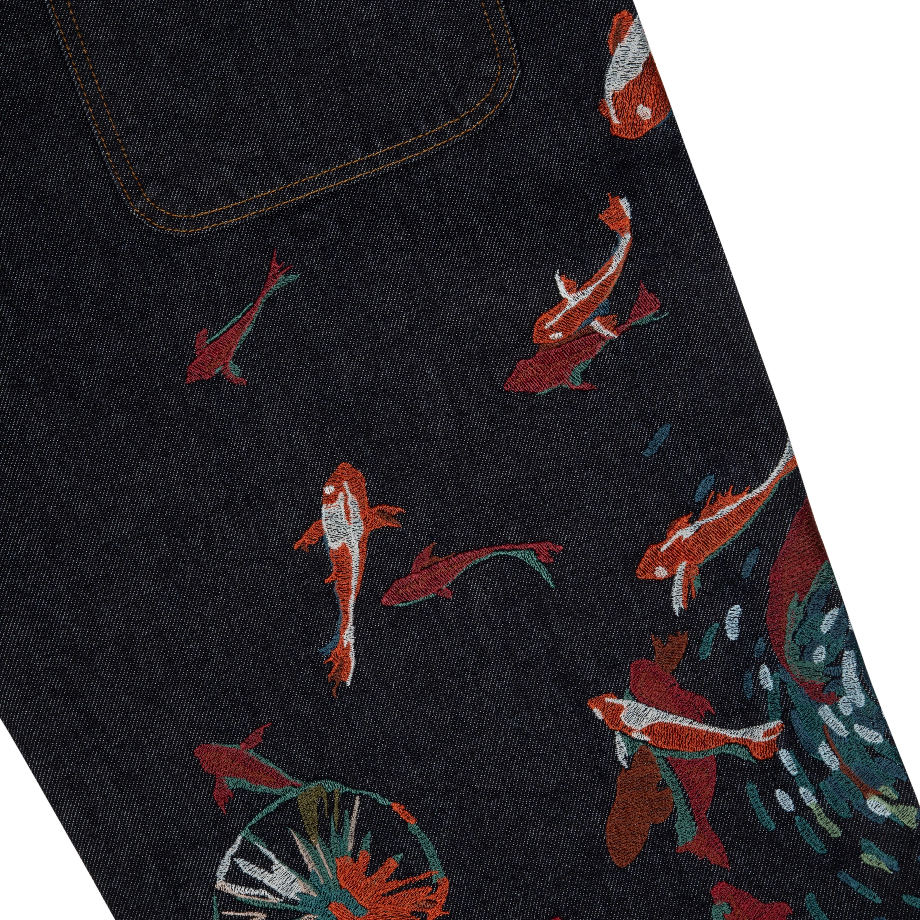 "koi pond" indigo raw Denim