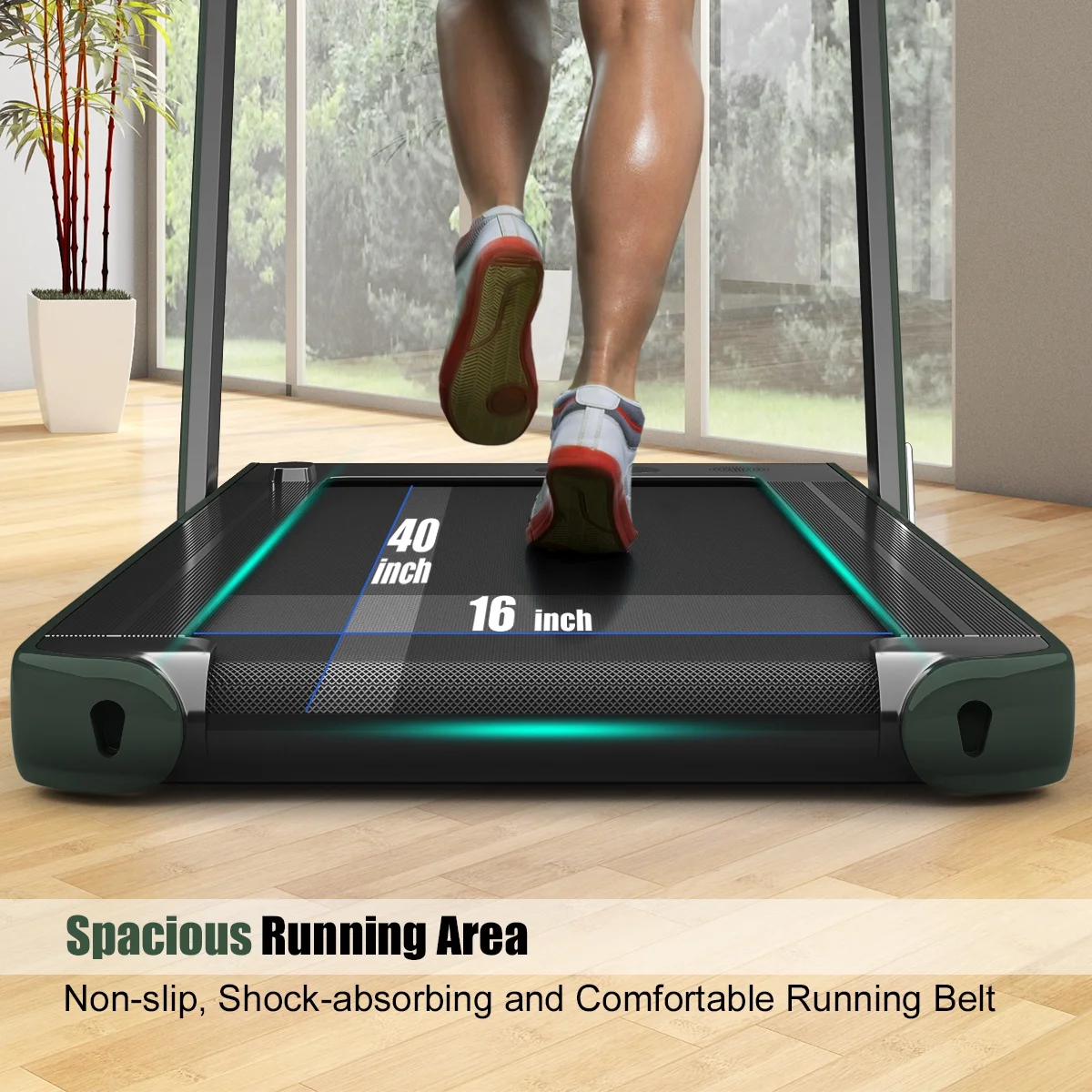 Gymax 2 in 1 Folding Treadmill 2.25HP Running Machine w/ Dual Display APP Control Black - Image 44
