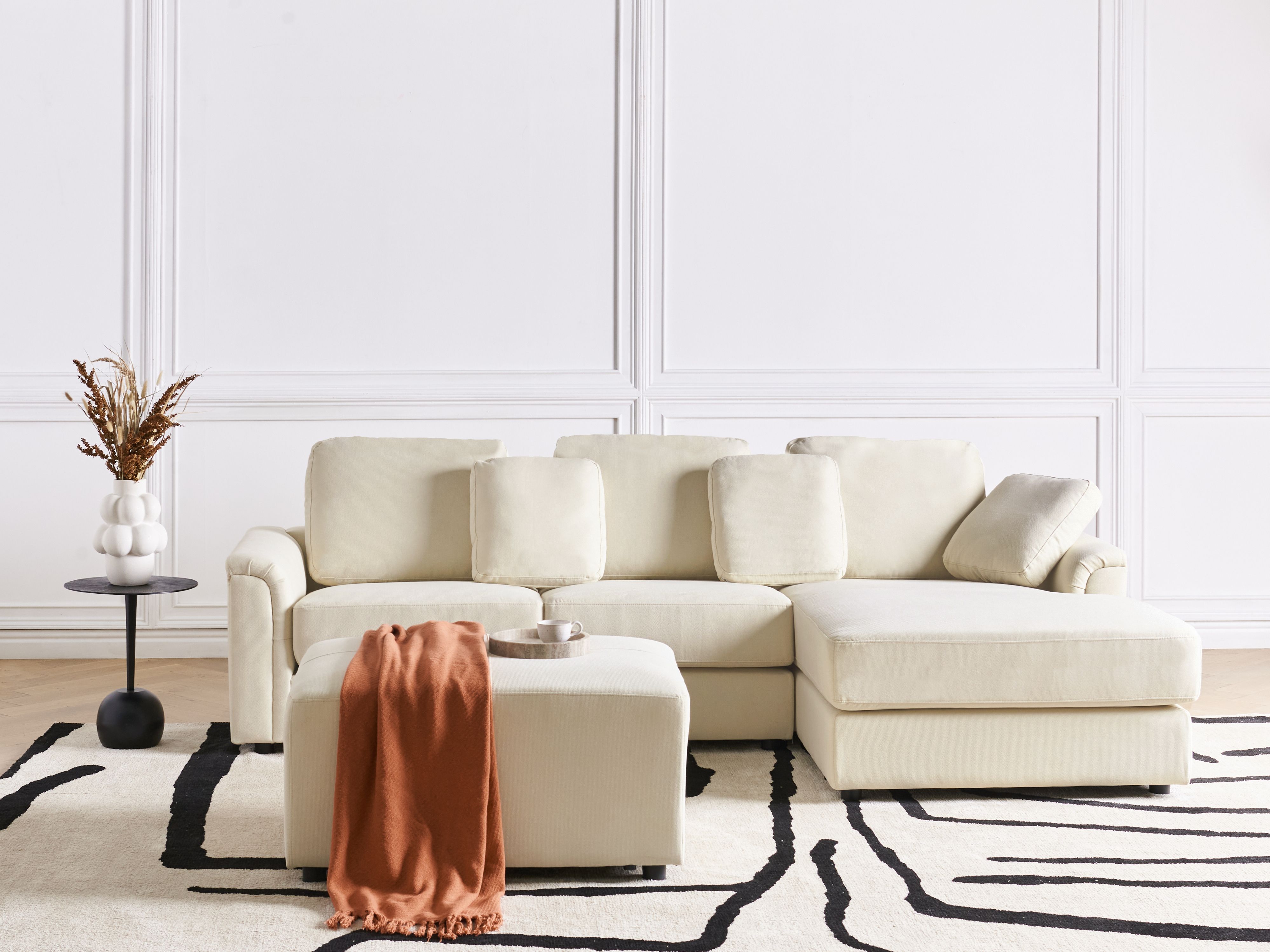 Corner Sofa 4 Seater KOHLO Fabric Light Beige with Ottoman Left Hand