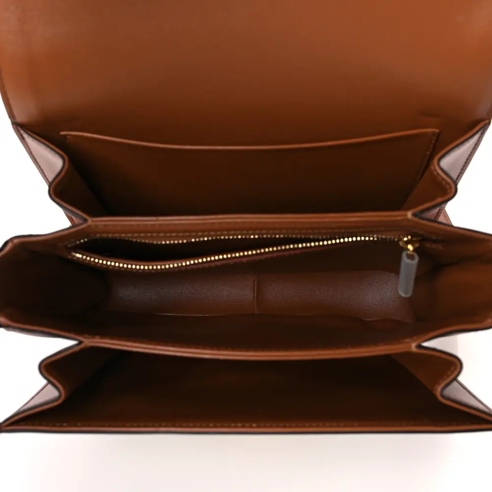 Celine White/Tan Textile Natural Calfskin Leather Medium Classique Triomphe Bag Gold Hardware High-end Reps1:1High-quality replica