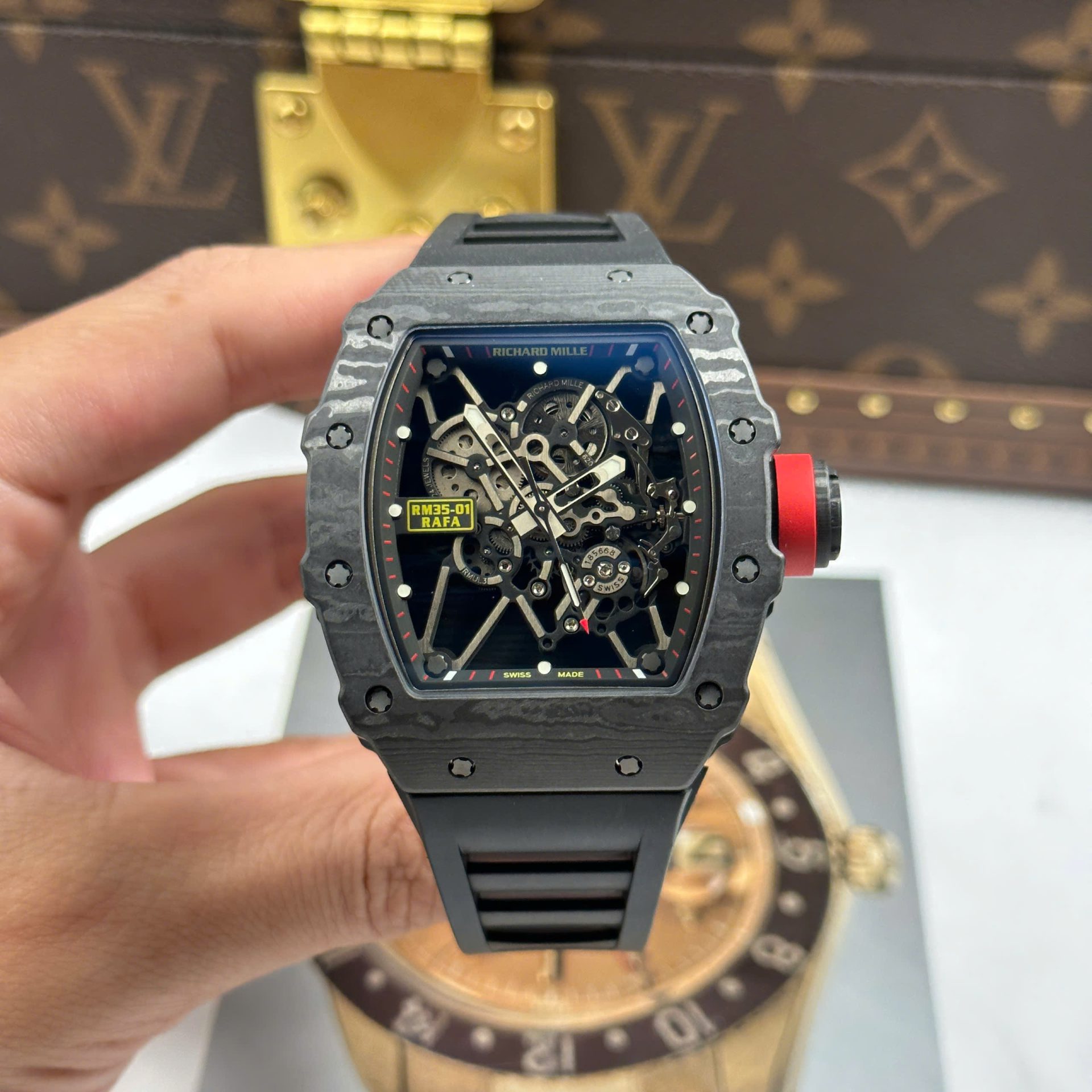 Richard Mille RM35-01 Rafael Nadal Carbon NTPT Replica Watches Black Rubber Strap ZF Factory 49,9x43mm - Elite Watch Atelier
