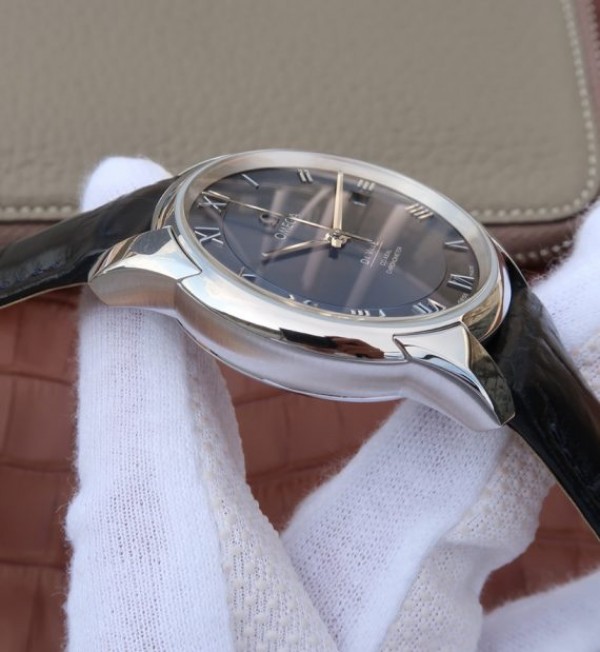 Replica Omega V6 De Ville 41mm SS Blue Dial Black Leather Strap A8500 - Top club