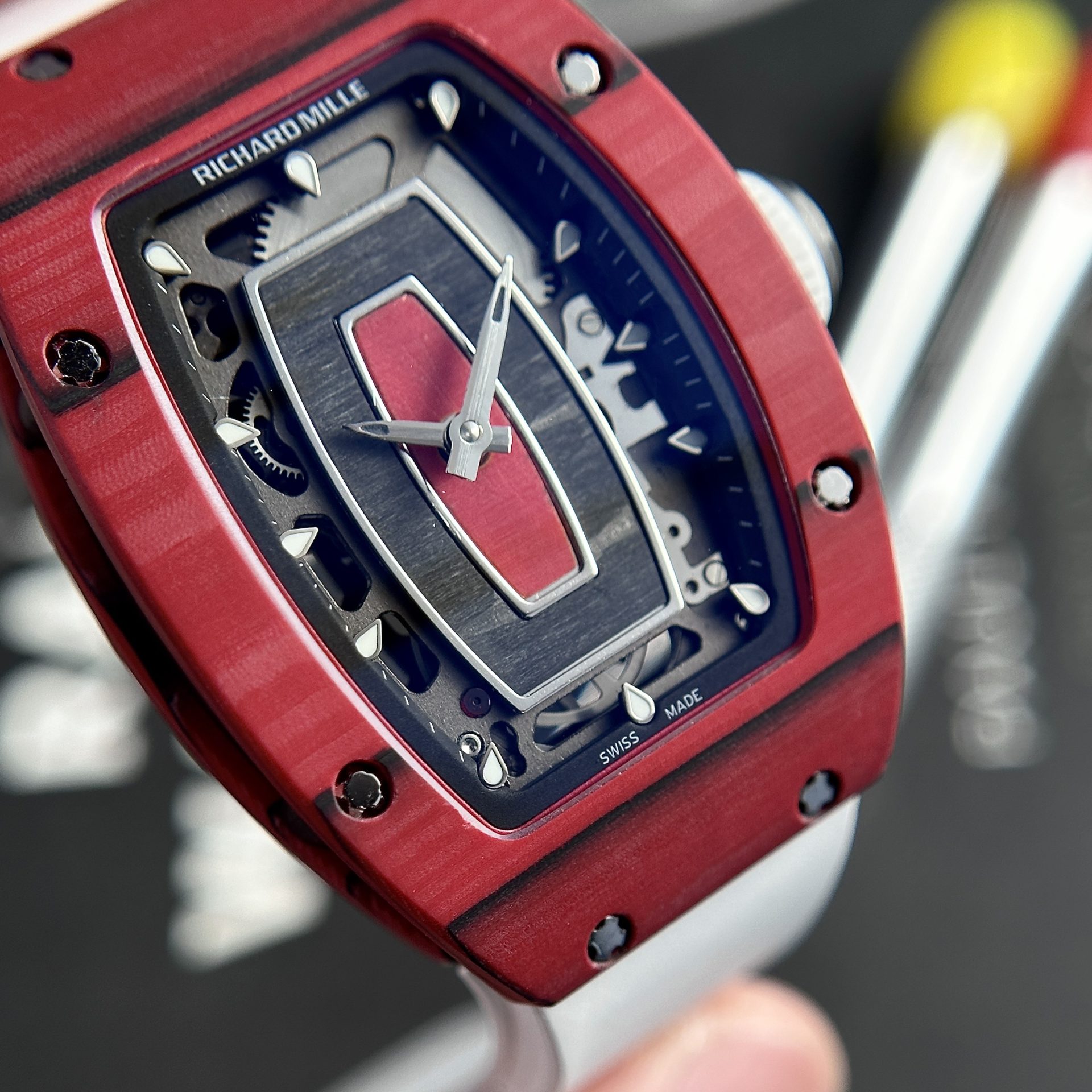 Richard Mille Best Replica Watch RM07-01 Red Carbon Rubber Strap 32x46mm - Top club