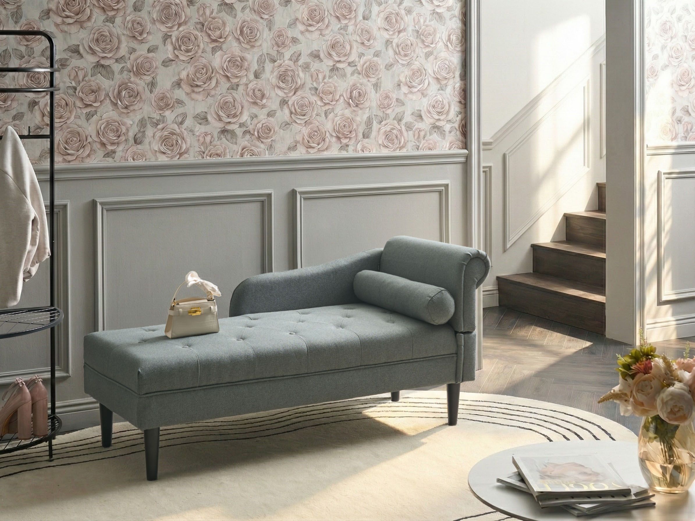Right-Hand Chaise Lounge YVOIRE Fabric Green