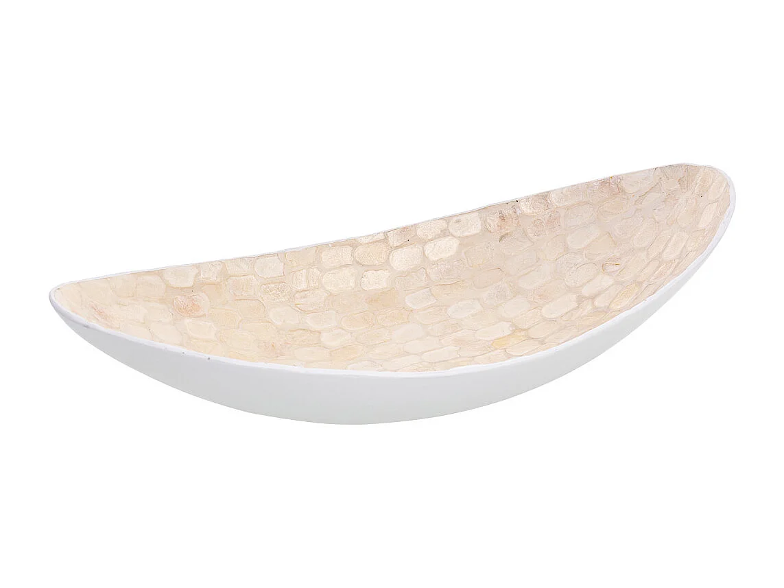 Centre de table en bois et nacre blanc 48x22x10h cm