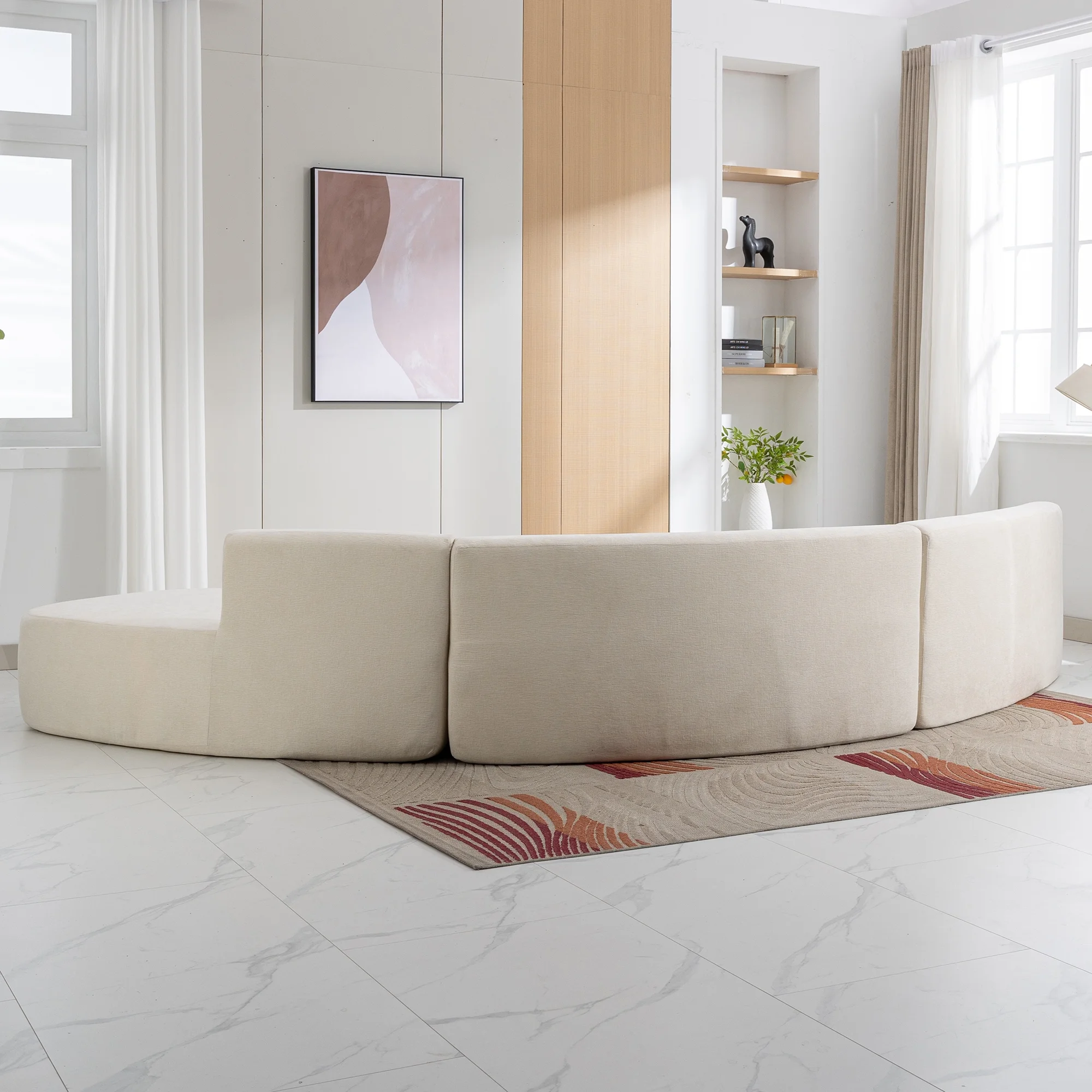 Harper & Bright Designs Modern Curved Floor Sofa Set, Modular Sectional Sponge Couch for Living Room, 2 PC Free Combination No Assembly Foam-Filled Sofa, Beige - Image 35