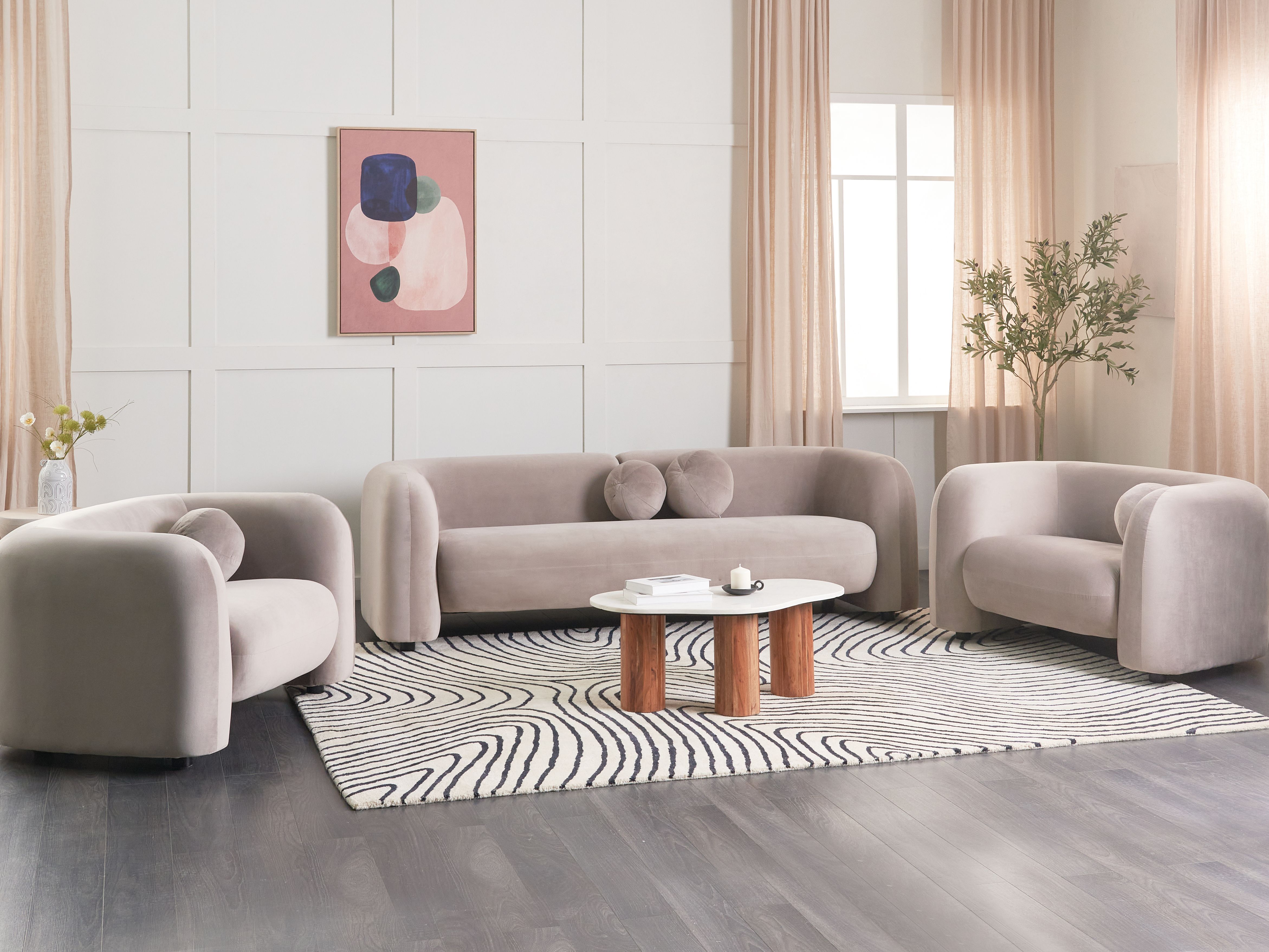 Living Room Set 5 Seater LEIREN Velvet Taupe