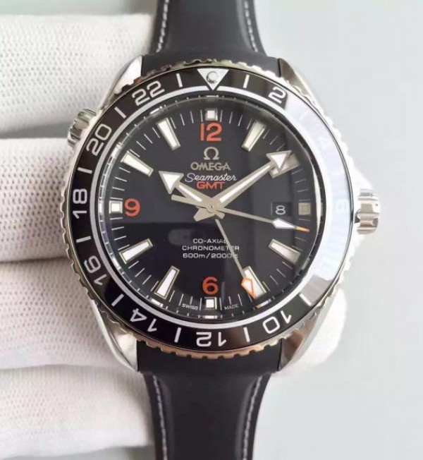 Replica Omega Planet Ocean SS GMT Black Dial Orange Markers Rubber Strap A8605 - Top club