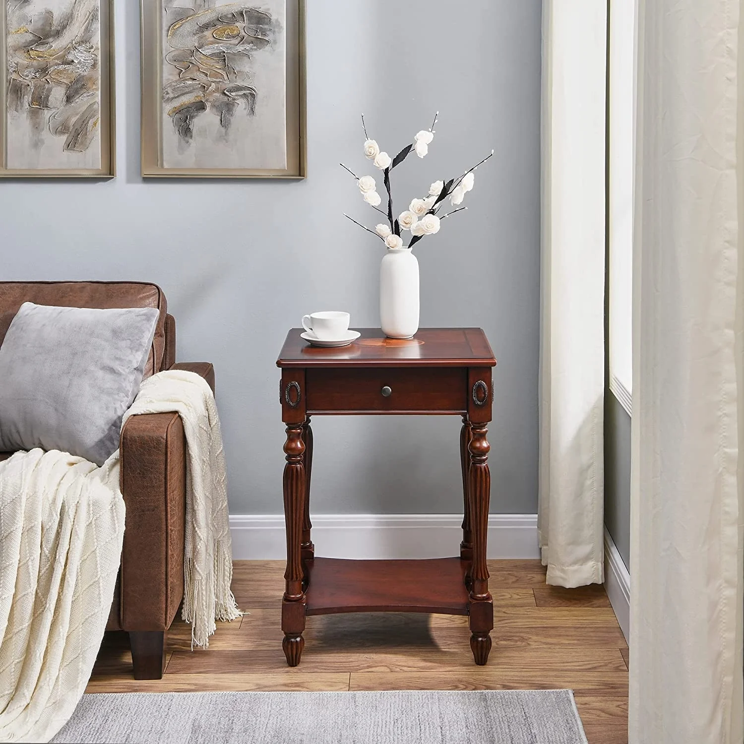 Solid Wood Coffee Table Console Table with Storage Drawer Square Side Table End Tables - Image 5