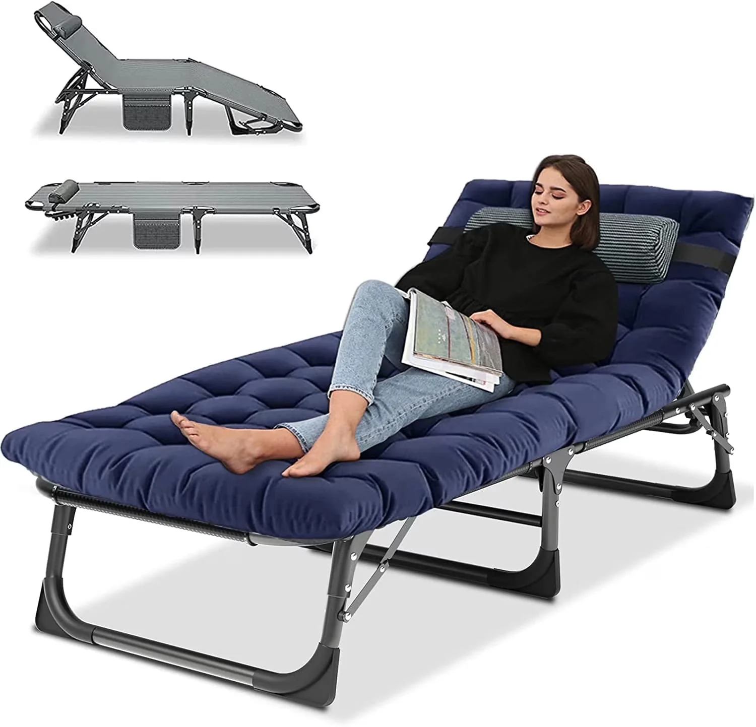 Slsy 5-Position Adjustable Folding Lounge Chair And Cot - 75.2" x 25.6" x 11.8" - Image 14 Slsy 5-Position Adjustable Folding Lounge Chair And Cot - 75.2" x 25.6" x 11.8" - Image 14