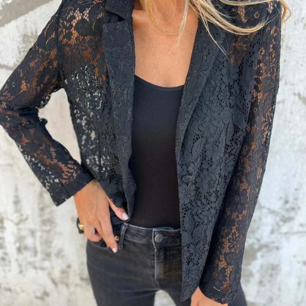 Full Size Lace Open-Front Blazer Plus Size - ZKZOOK