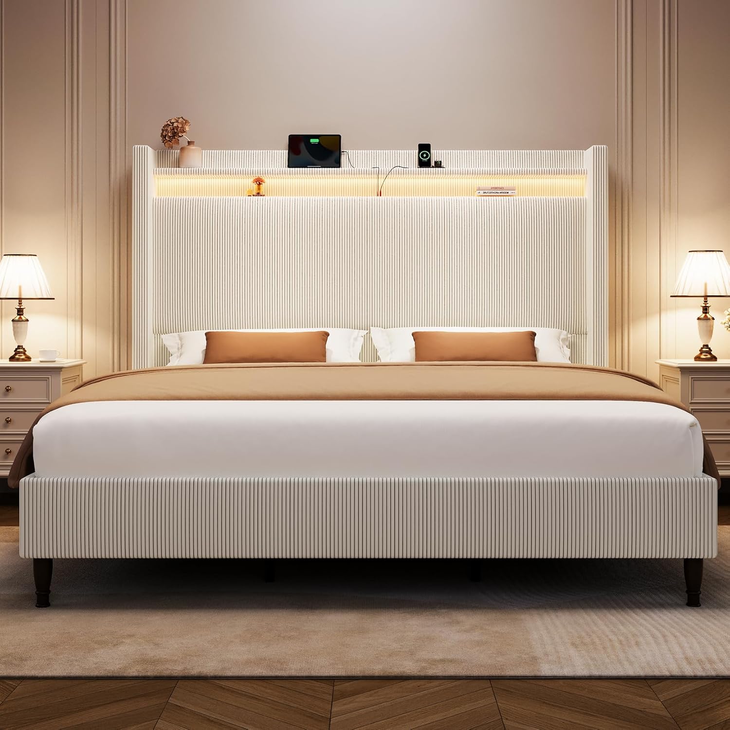 King Size Bed Frame with Tall Headboard, 55.3