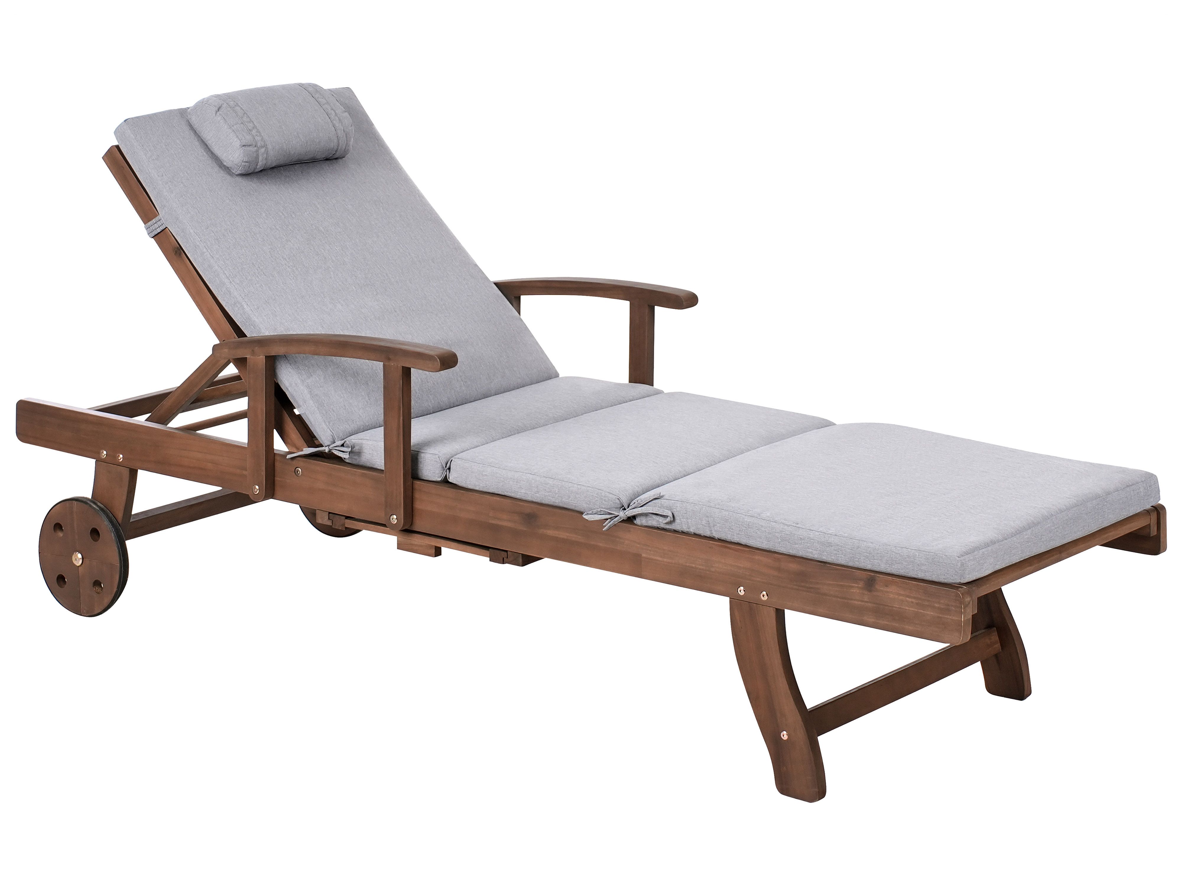 Sun Lounger with Cushion AMANTEA PREMIUM Acacia Wood Grey Melange