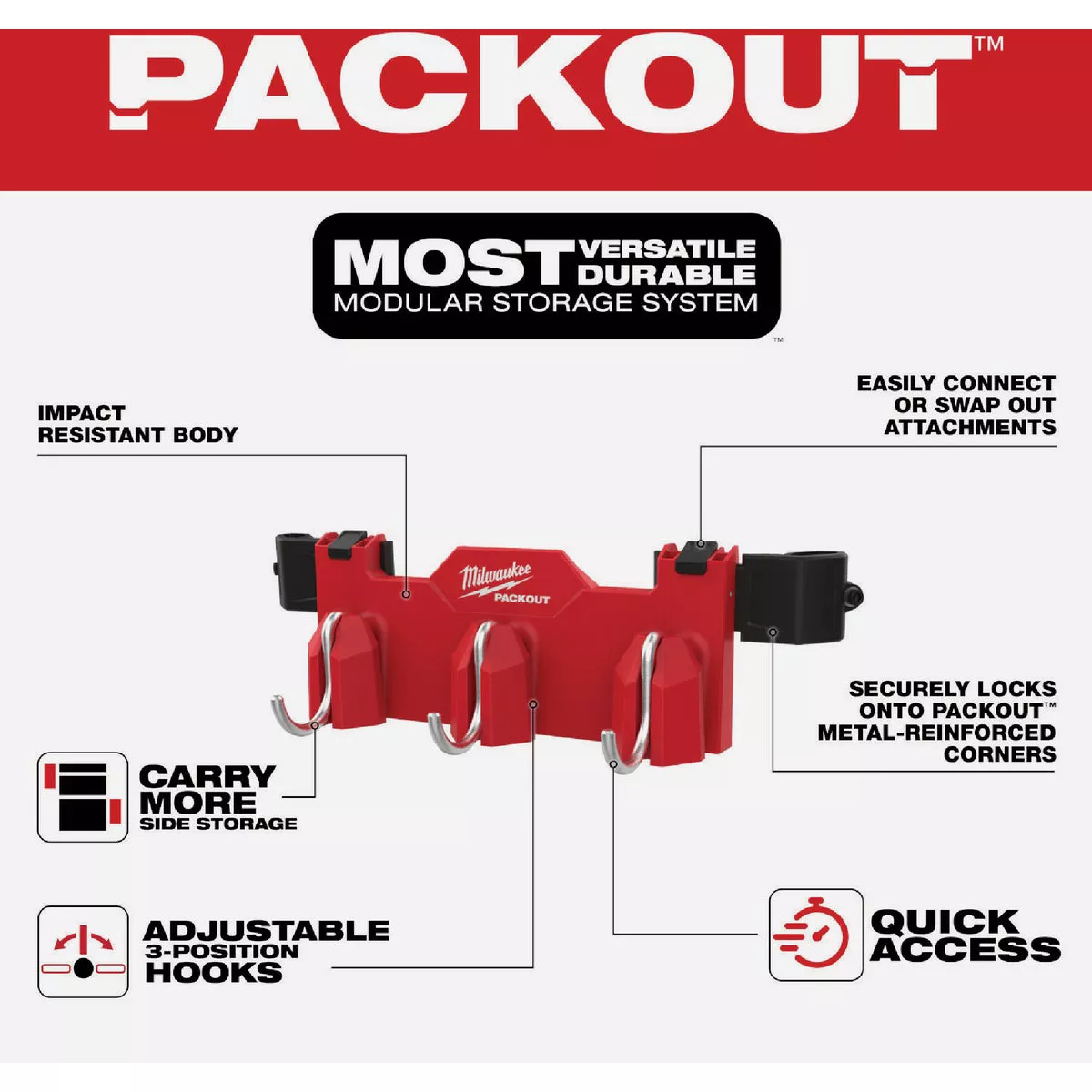 Milwaukee PACKOUT Tool Box 3-Hook Attachment