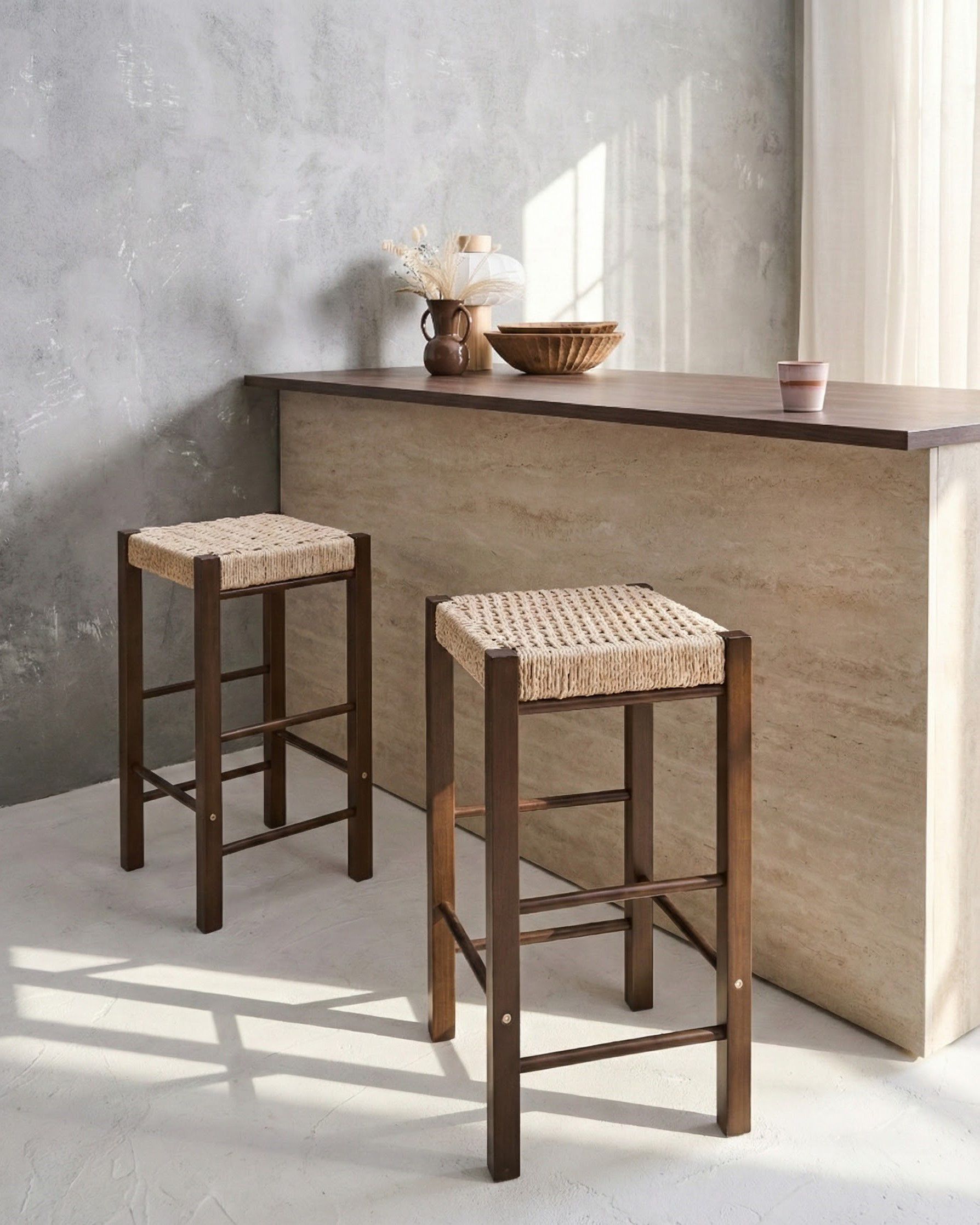 Set of 2 Bar Stools EMBRUN Wood Dark Brown