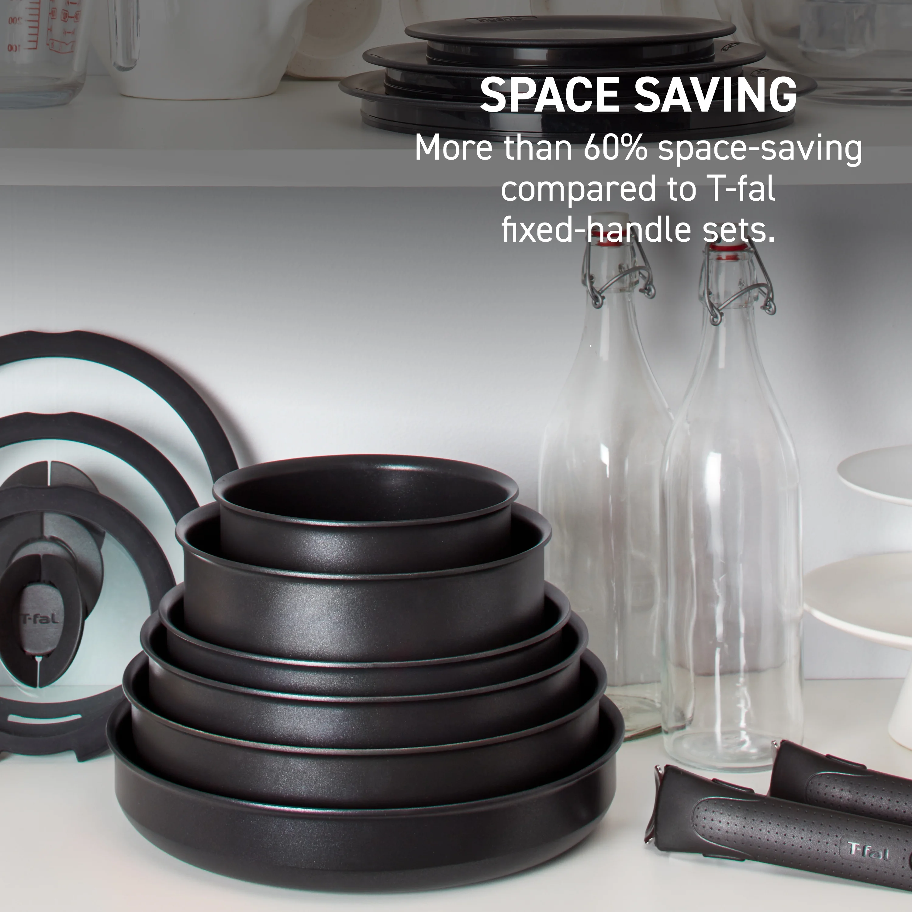 T-fal Ingenio Expertise Nonstick 14-Piece Cookware Set, Induction Oven Safe up to 500F, Detachable Handle, Onyx Black - Image 4