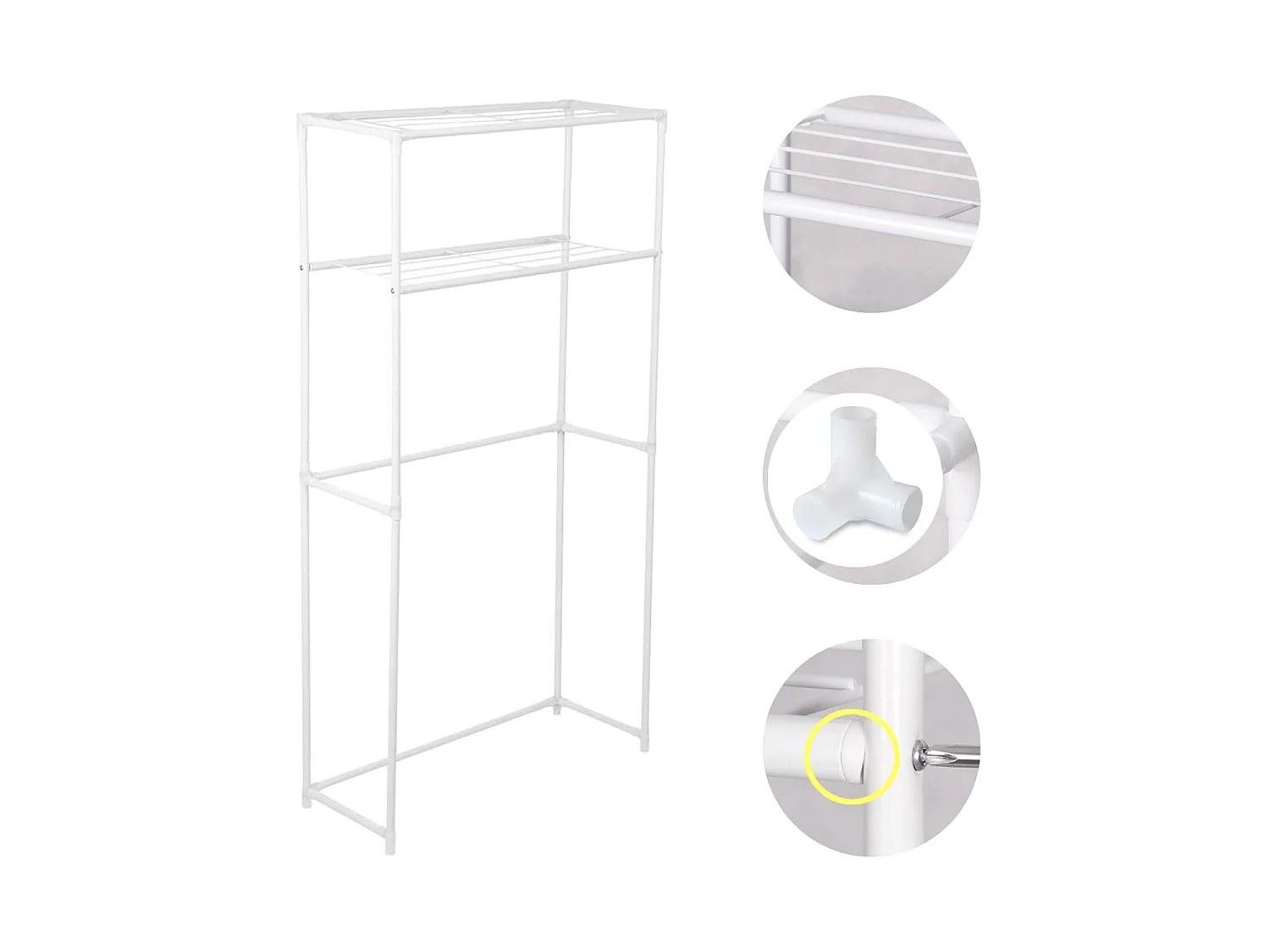 Etagère de salle de bain en métal blanc avec 2 étagères anti-obstacles 68x28x169cm 20Kg 7house