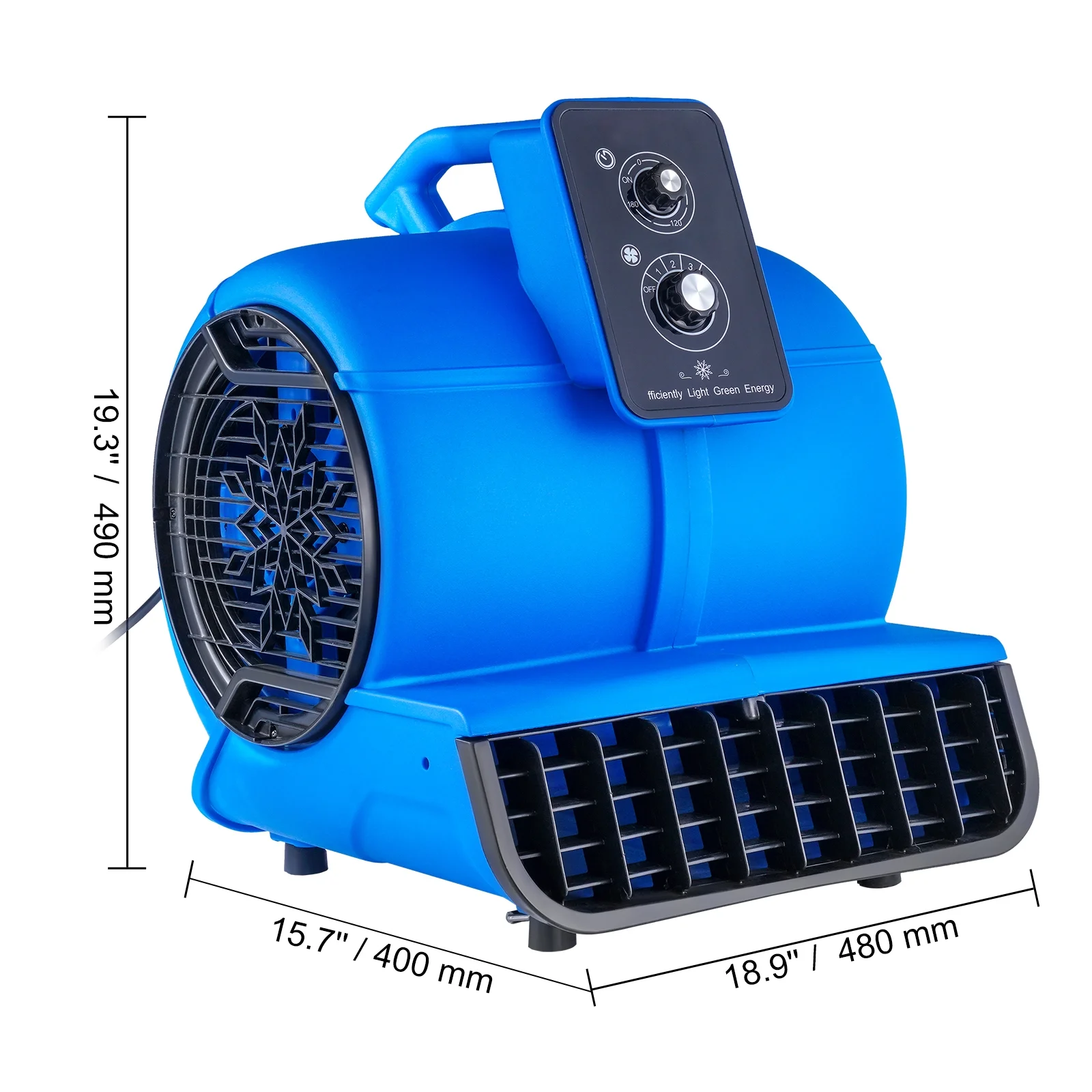 KFFKFF Ground Fan, 1/2 HP, 2600 CFM Air Circulator for Evaporation and Temperature Reduction, Compact Rug Drying Device with Quad Directional Airflow and Timer Feature, Suitable for Cleaning Services