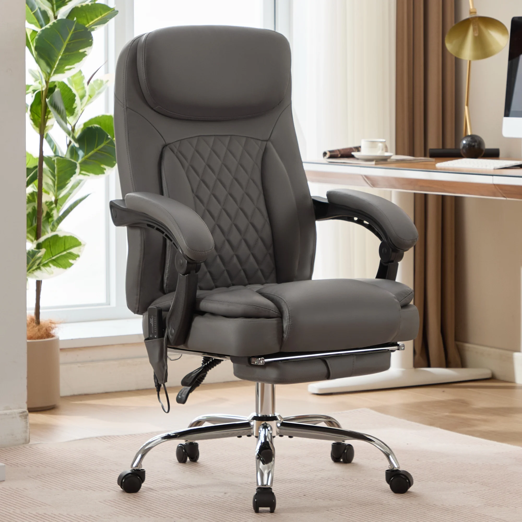 JONPONY Big and Tall Office Chair 500LBS Executive Office Chair Massage and Footrest Ergonomic Computer Desk Chair Reclining High Back Leather Office Chair Lumbar Back Support Swivel Rolling,Black - Image 56