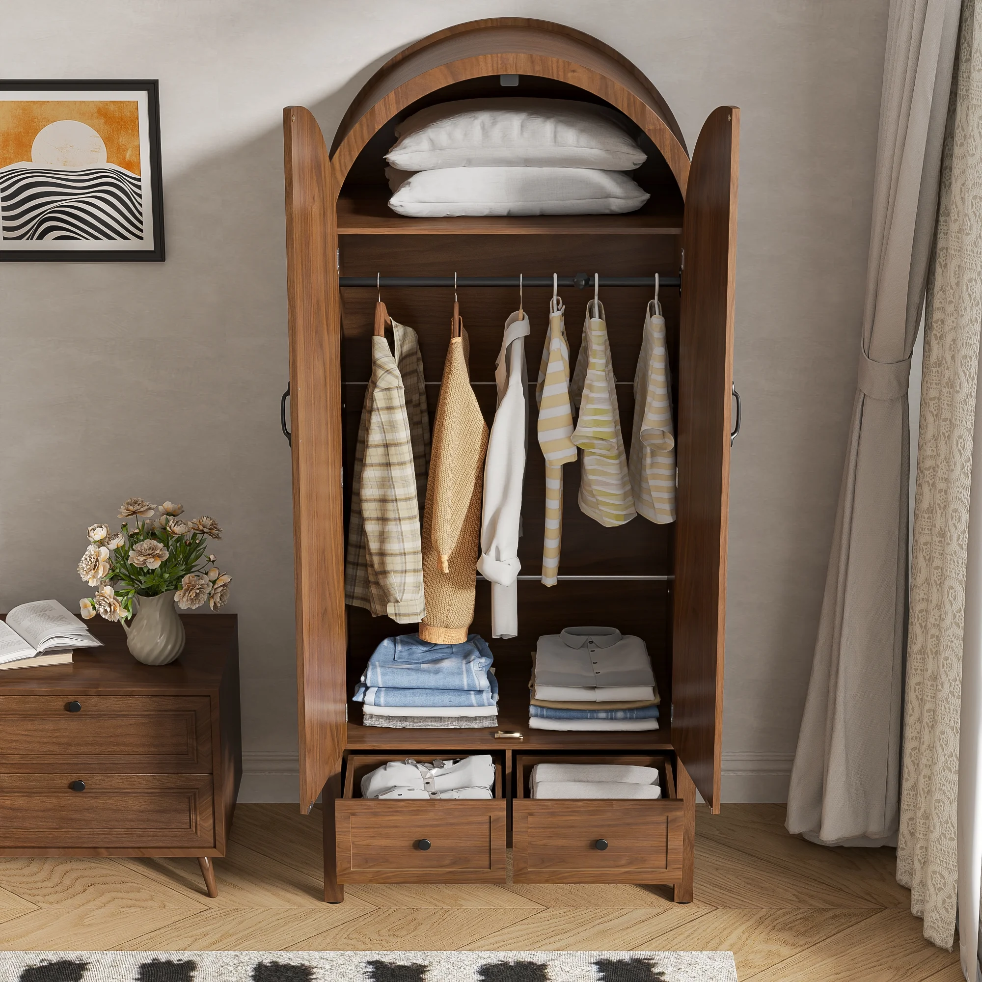 Armoire Wardrobe Closet, Bedroom Armoire with Drawers, Wood Wardrobe Storage Cabinets - Image 14