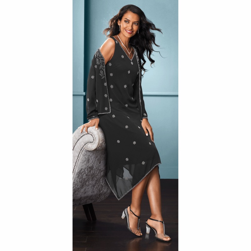 Brigid Beaded Women's Dress with Sheer Jacket - MIDNIGHT VELVET CATALOG