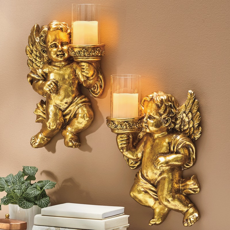 Set of 2 Golden Cherub Sconces - MIDNIGHT VELVET CATALOG