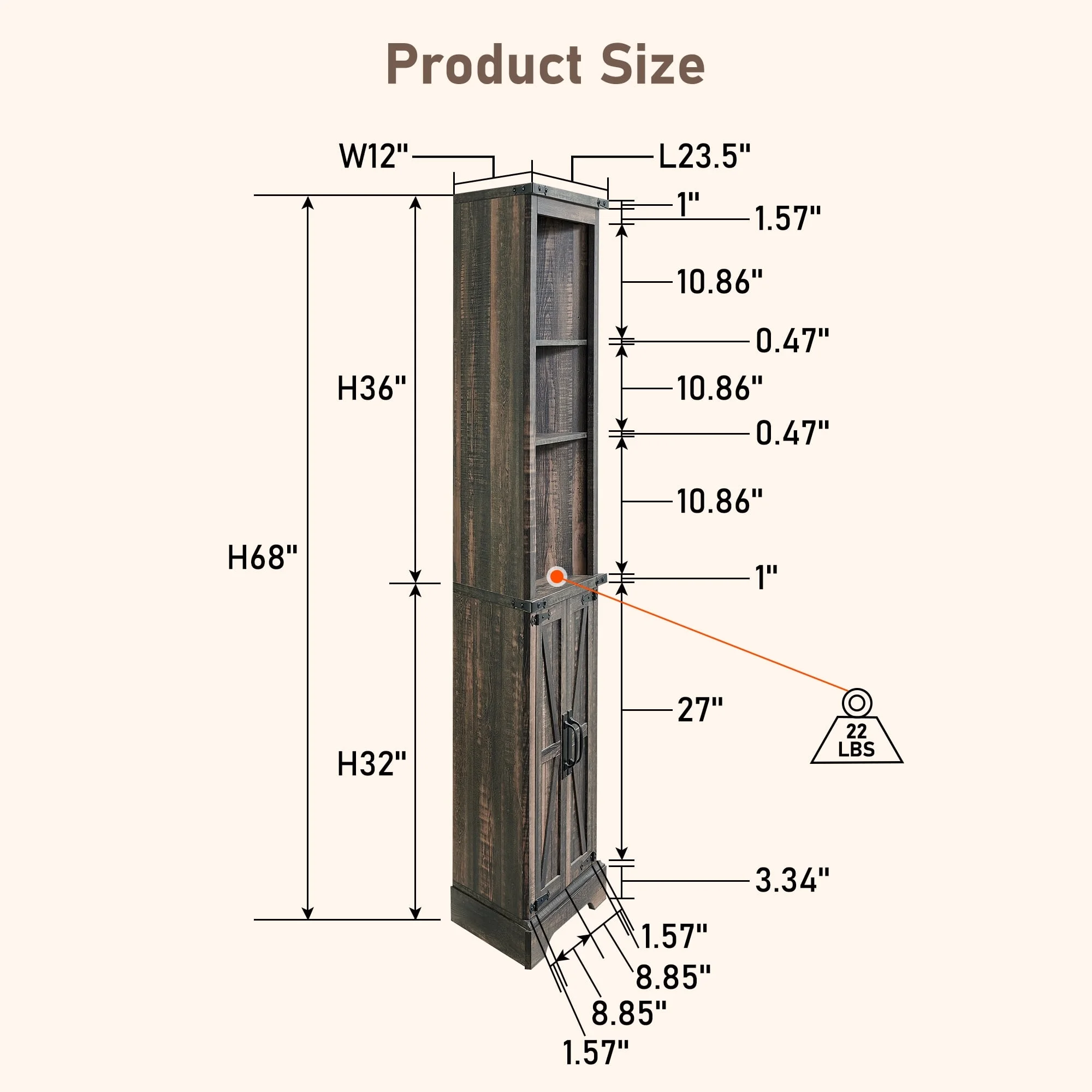 OKD Farmhouse Tall Corner Cabinet with Barn Door & Adjustable Shelves, 68" Rustic Wood Corner Cabinet with Storage Cabinet for Bathroom, Kitchen, Antique White - Image 14