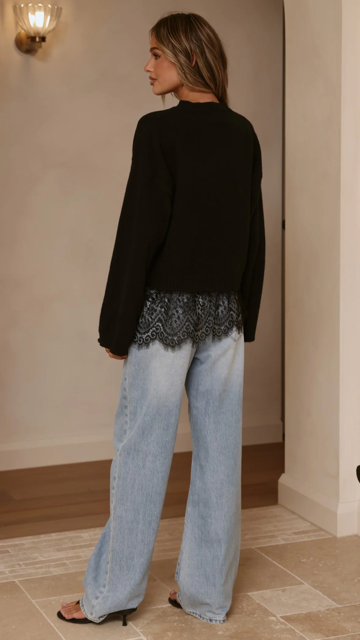 Kylan Lace Trim Sweater - Black