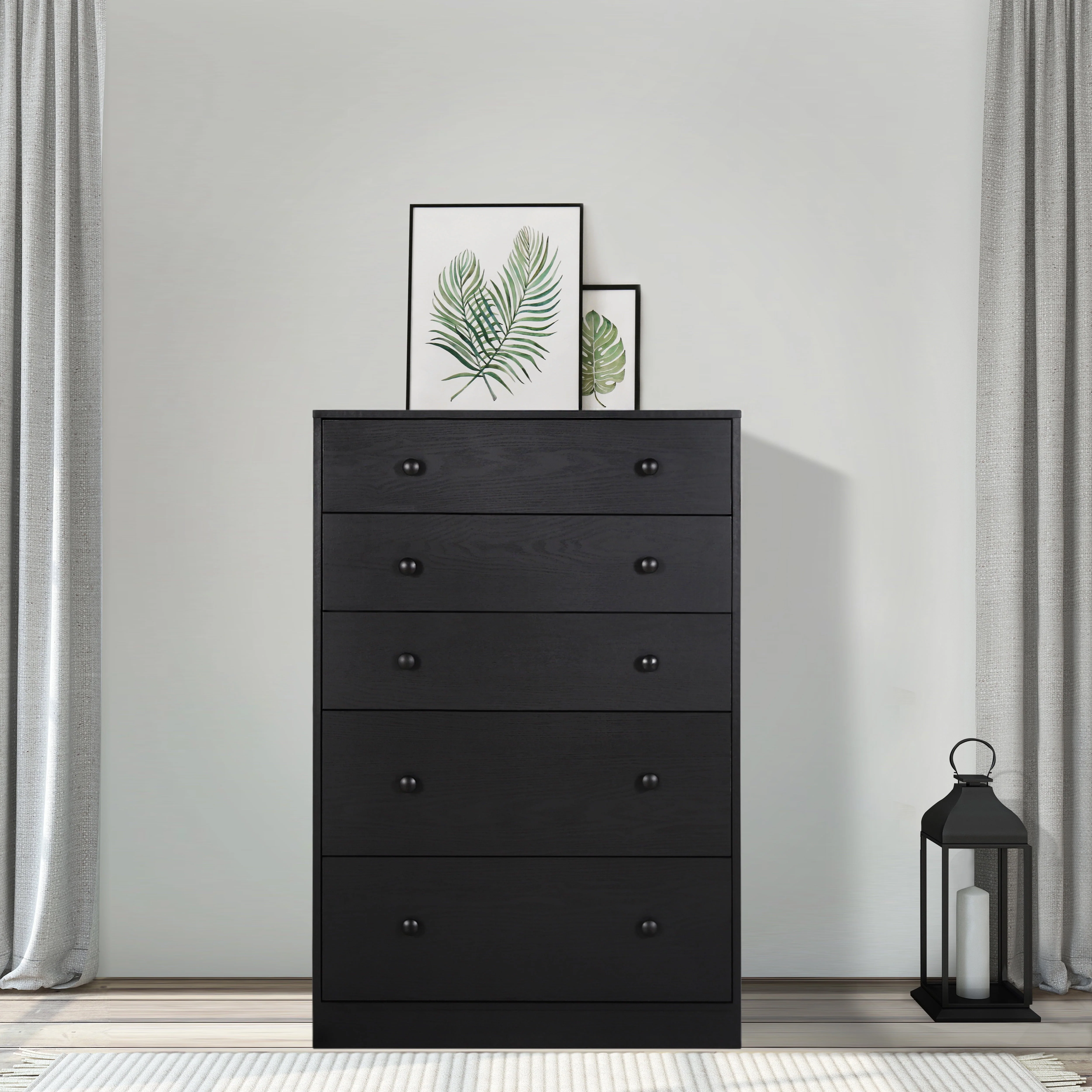 VEIKOUS 5-Drawer Dresser Chest of Oversized Natutal Wood Dresser Cabinet for Storage, Black - Image 10