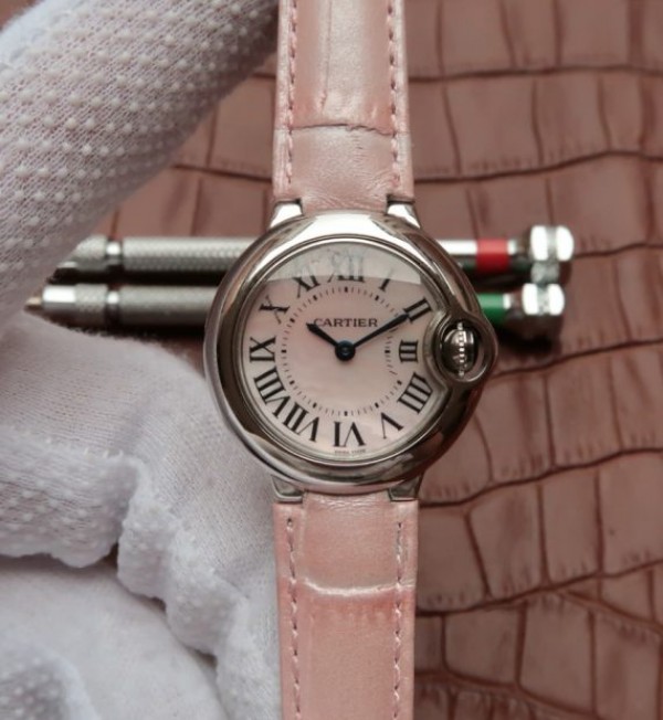 Replica Cartier Ballon Bleu Ladies 28MM White Dial Pink Leather Strap Ronda Quartz - Top club
