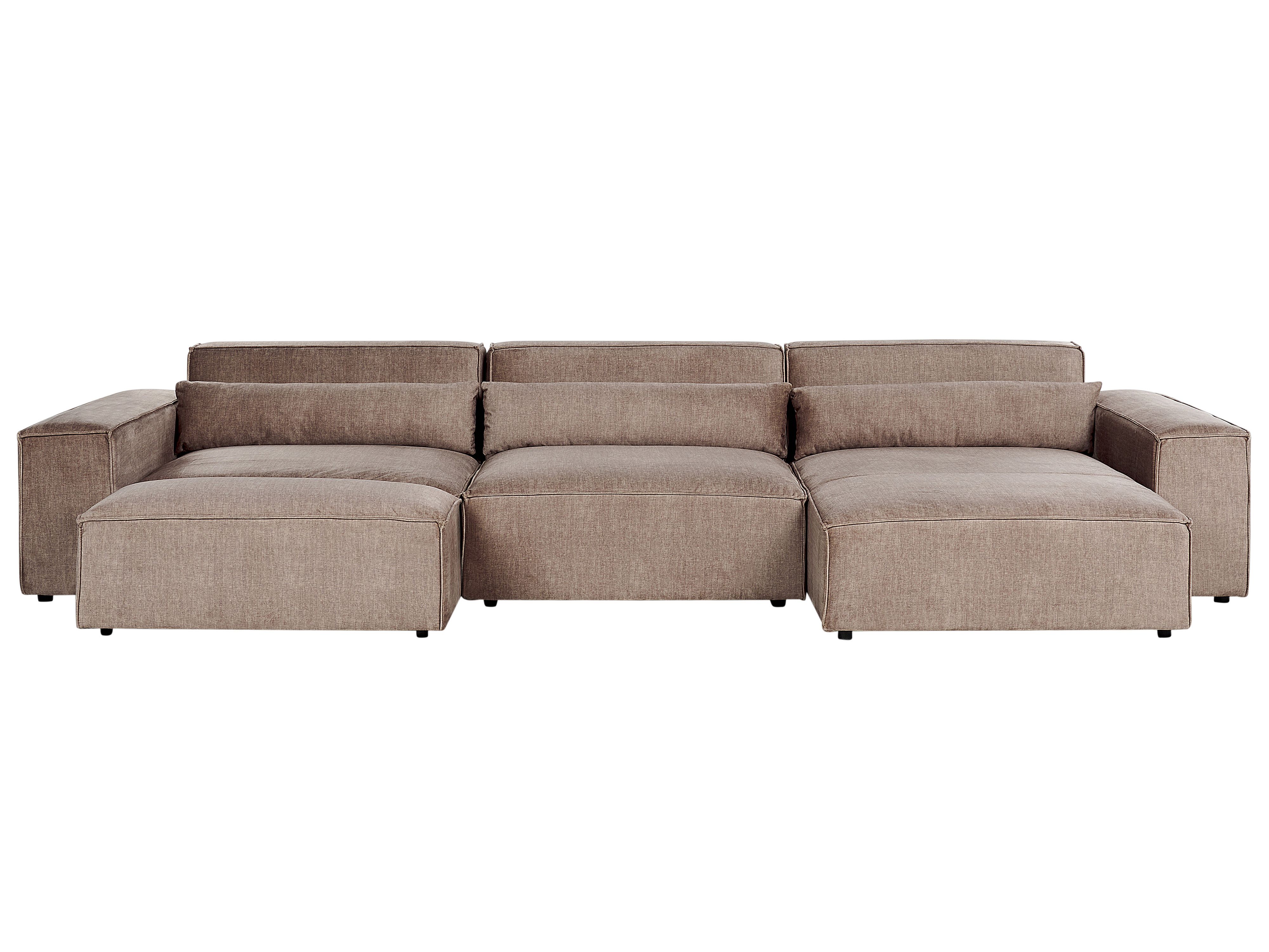 Modular Corner Sofa 5 Seater HELLNAR Fabric Light Brown with Ottoman Left Hand