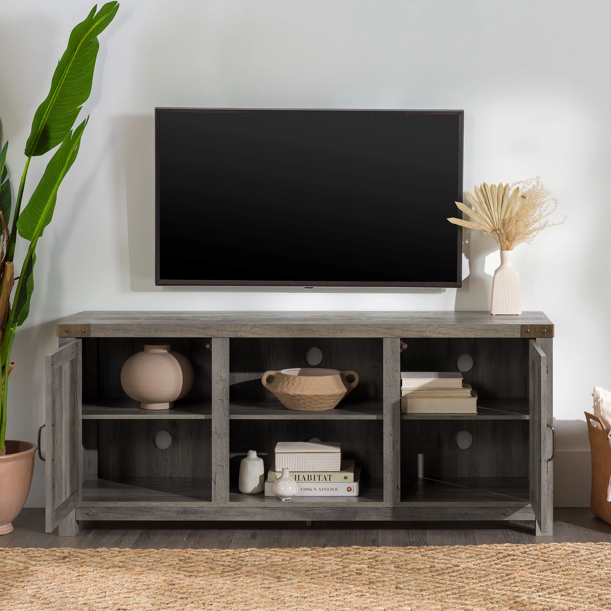 Walker Edison Modern Farmhouse Barn Door TV Stand for TVs up to 65", Grey Wash - Image 22