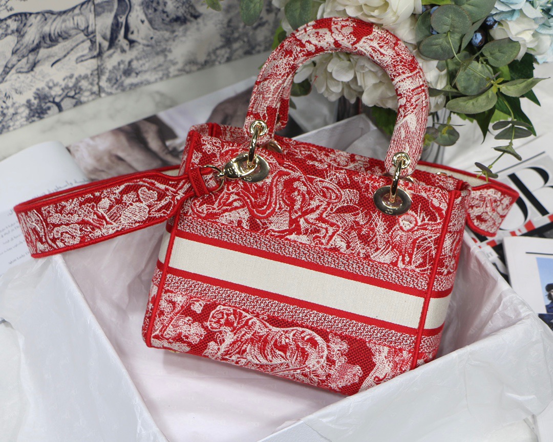 Christian Dior Medium Lady D-Lite Bag Red, For Women, Women’s Handbags 24cm/9.5in CD1:1High-quality replica